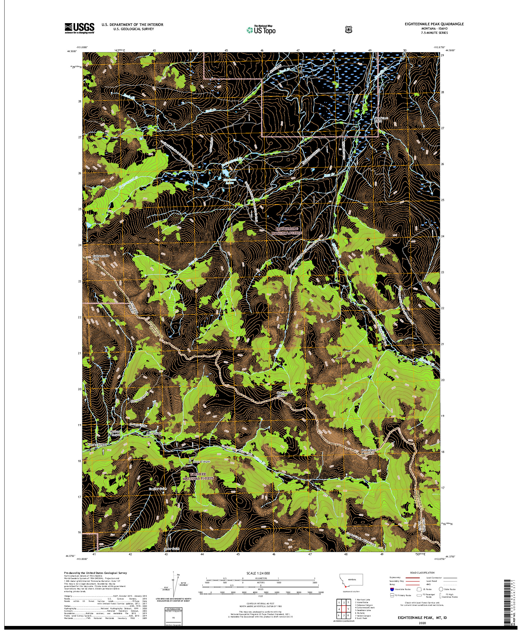 USGS US TOPO 7.5-MINUTE MAP FOR EIGHTEENMILE PEAK, MT,ID 2020