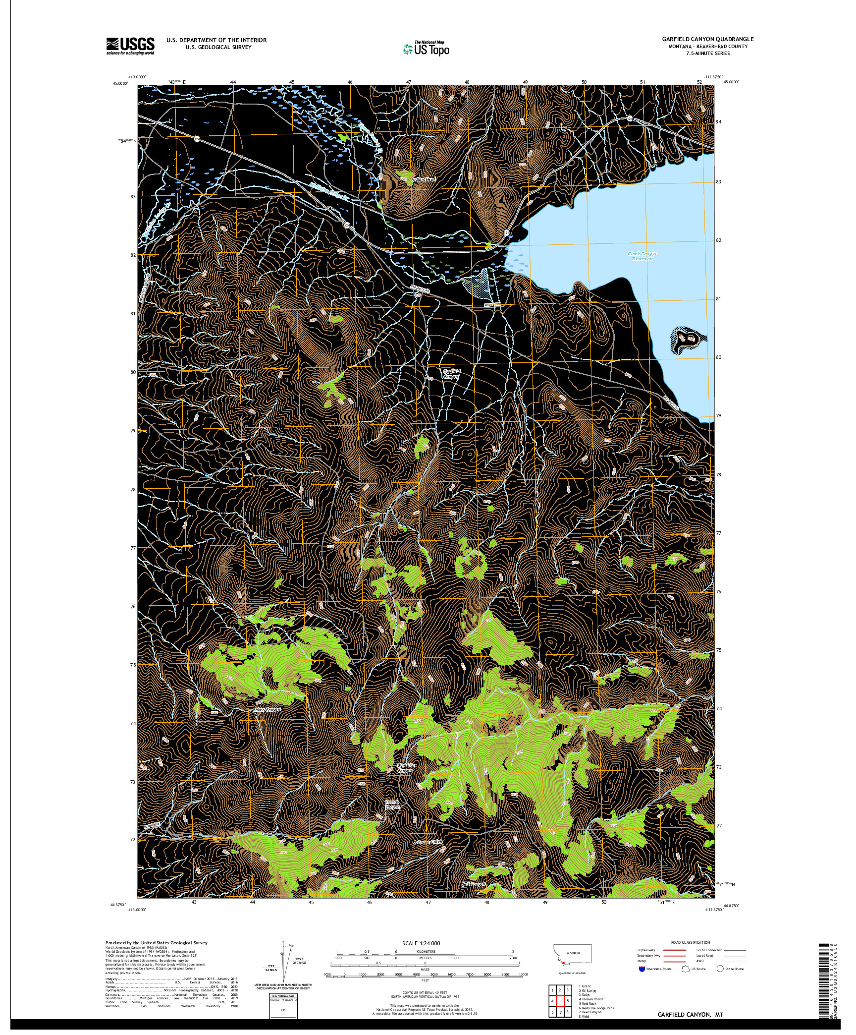 USGS US TOPO 7.5-MINUTE MAP FOR GARFIELD CANYON, MT 2020