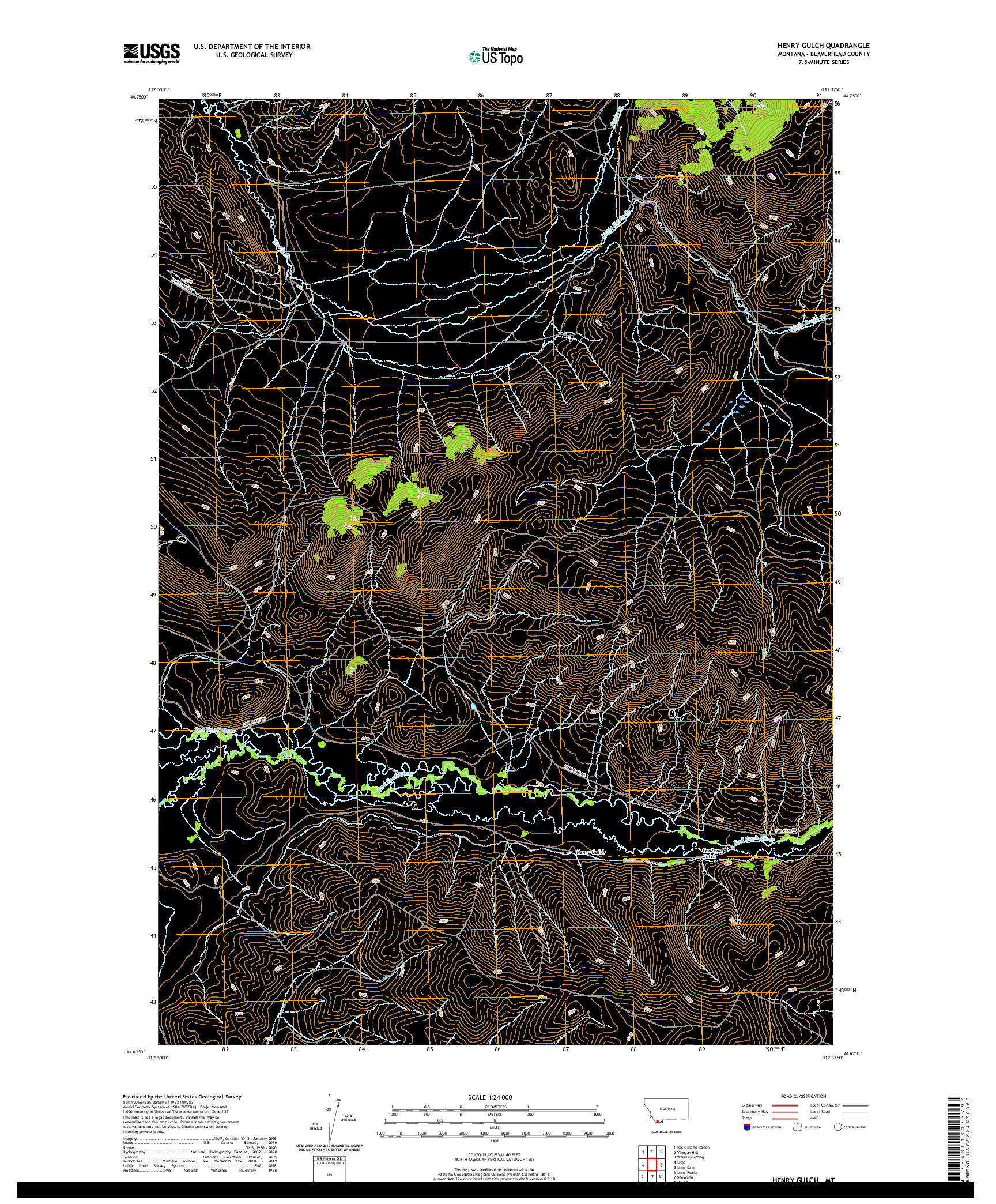USGS US TOPO 7.5-MINUTE MAP FOR HENRY GULCH, MT 2020