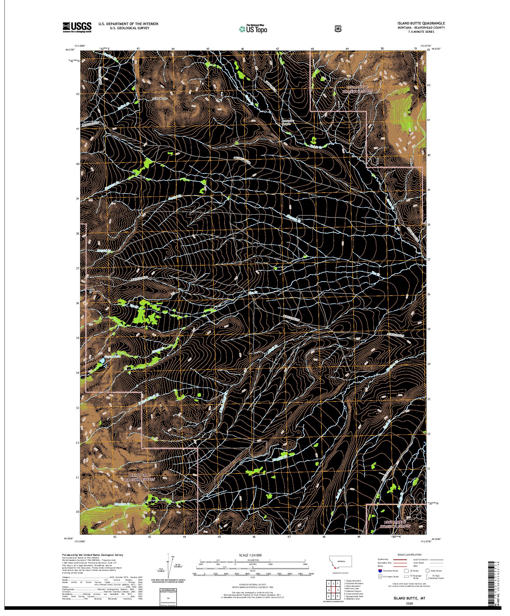 USGS US TOPO 7.5-MINUTE MAP FOR ISLAND BUTTE, MT 2020