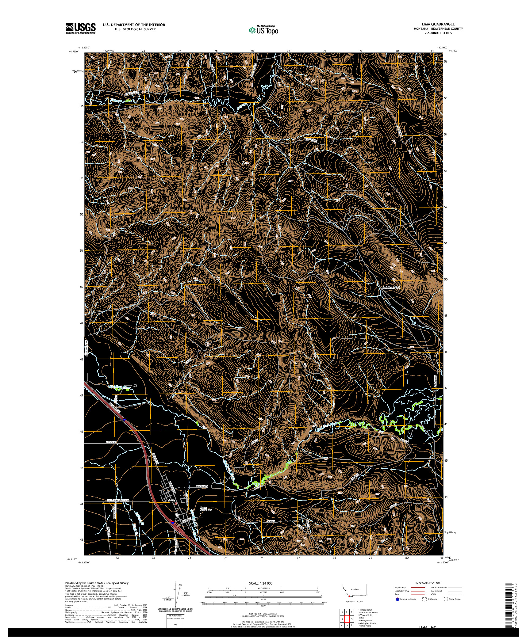 USGS US TOPO 7.5-MINUTE MAP FOR LIMA, MT 2020