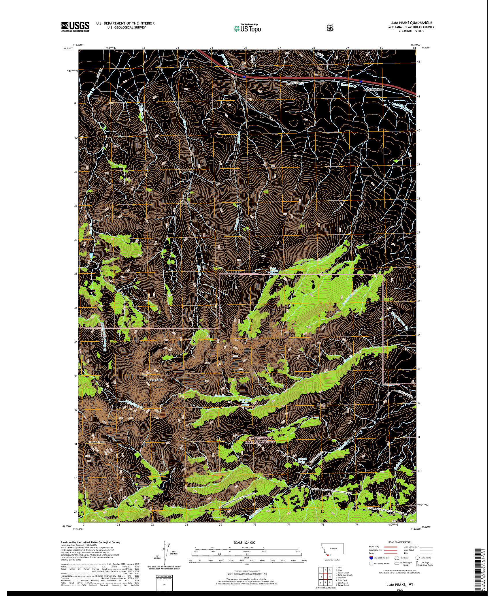 USGS US TOPO 7.5-MINUTE MAP FOR LIMA PEAKS, MT 2020