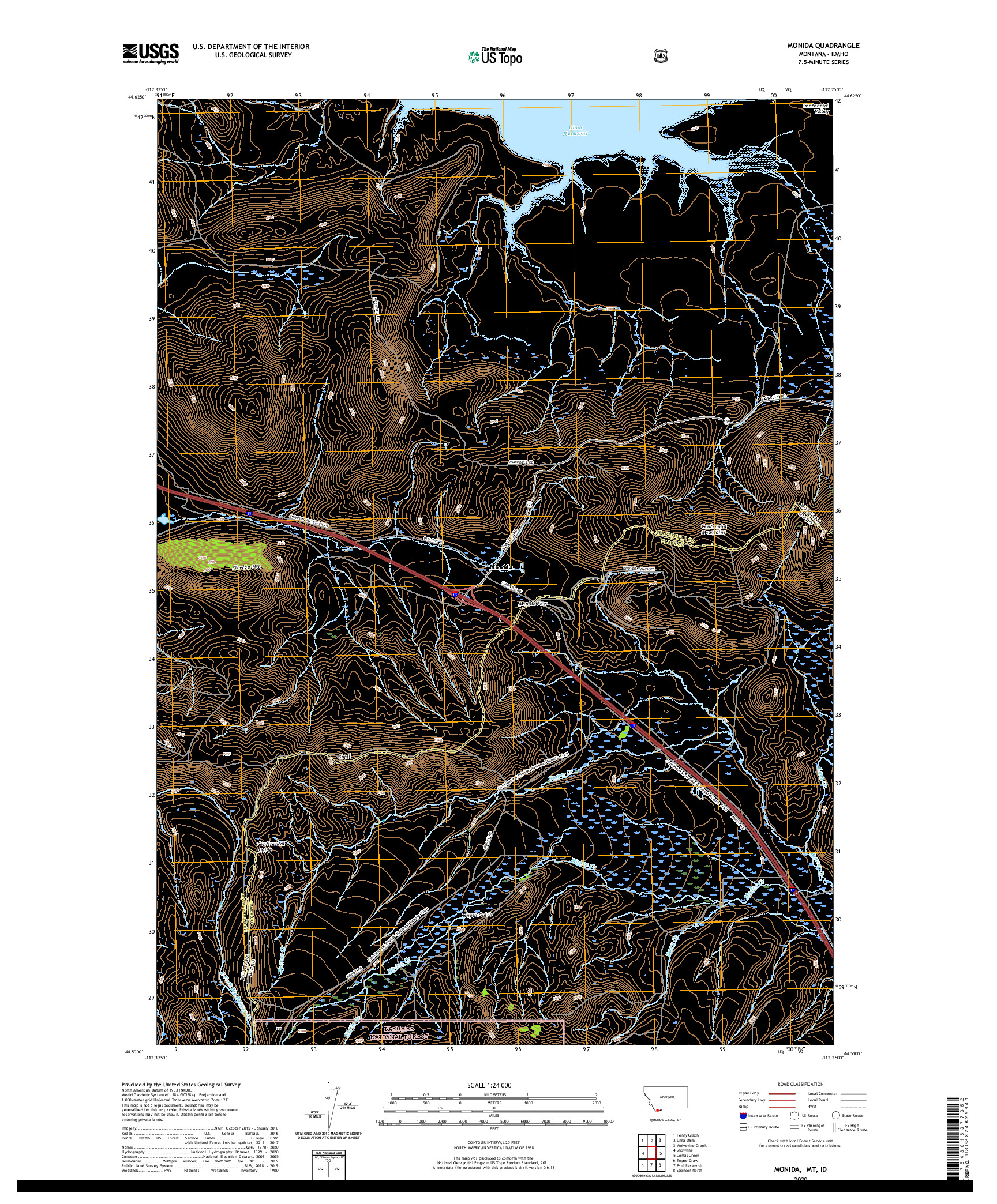 USGS US TOPO 7.5-MINUTE MAP FOR MONIDA, MT,ID 2020