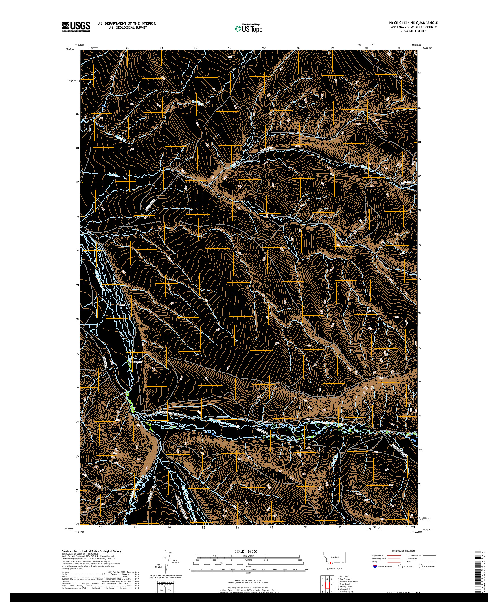 USGS US TOPO 7.5-MINUTE MAP FOR PRICE CREEK NE, MT 2020