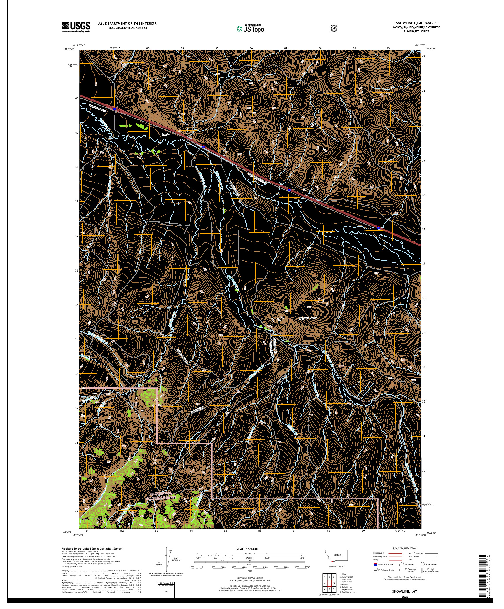 USGS US TOPO 7.5-MINUTE MAP FOR SNOWLINE, MT 2020