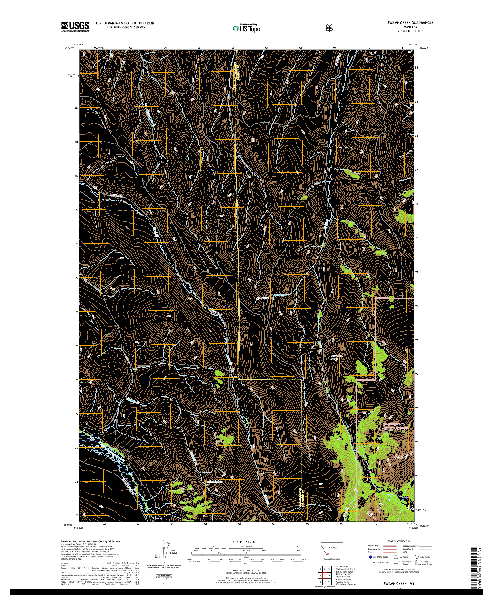 USGS US TOPO 7.5-MINUTE MAP FOR SWAMP CREEK, MT 2020