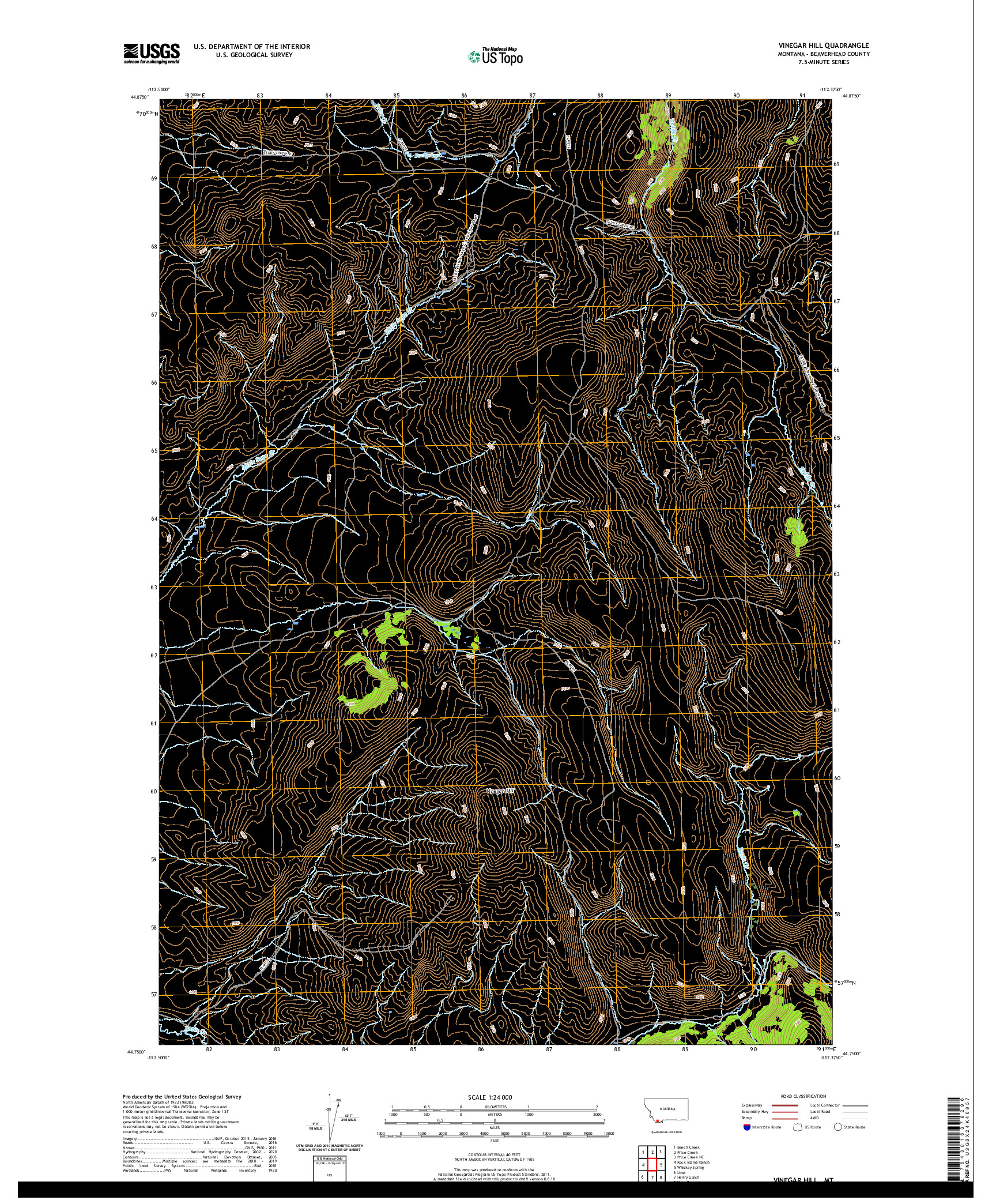 USGS US TOPO 7.5-MINUTE MAP FOR VINEGAR HILL, MT 2020