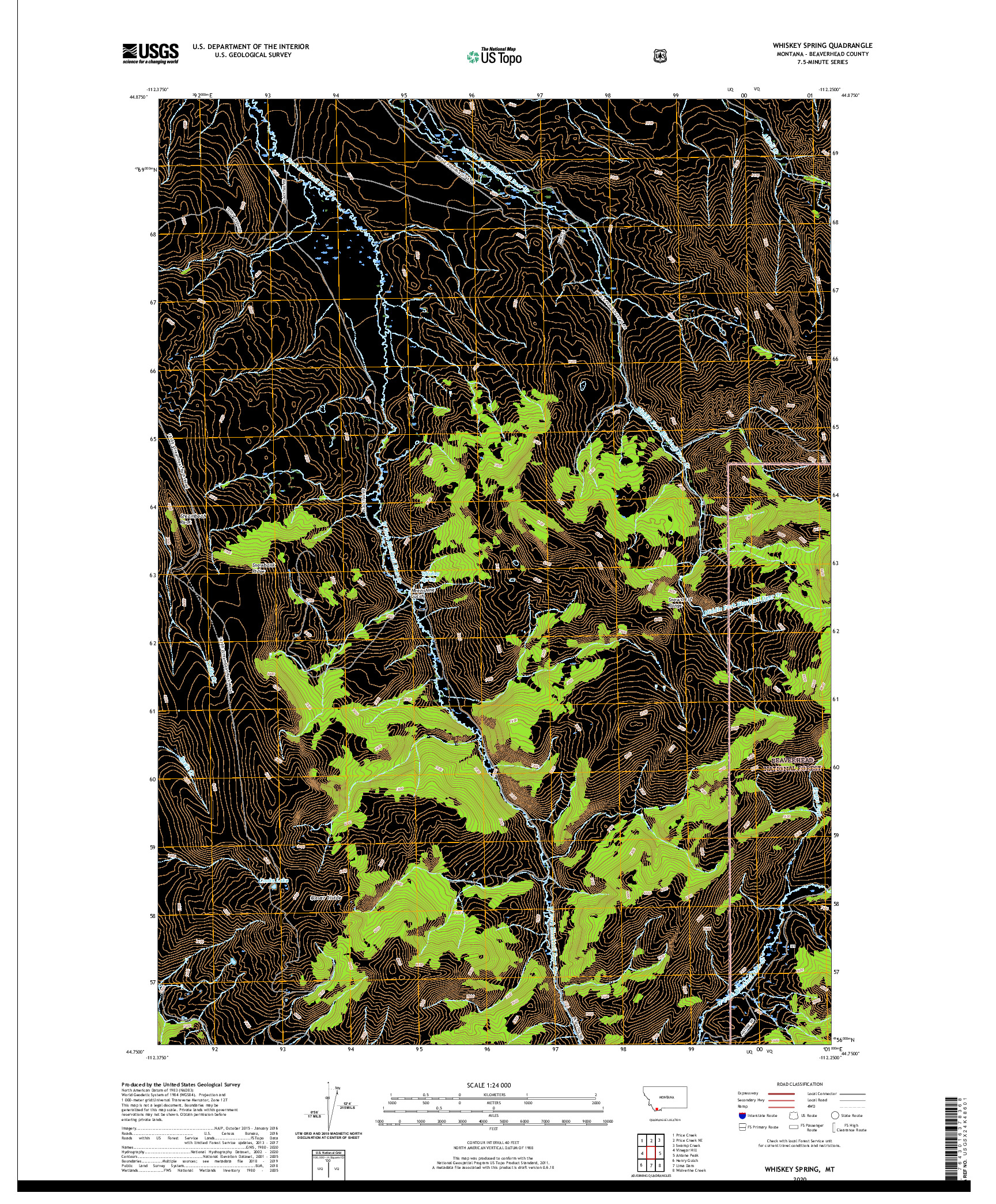USGS US TOPO 7.5-MINUTE MAP FOR WHISKEY SPRING, MT 2020