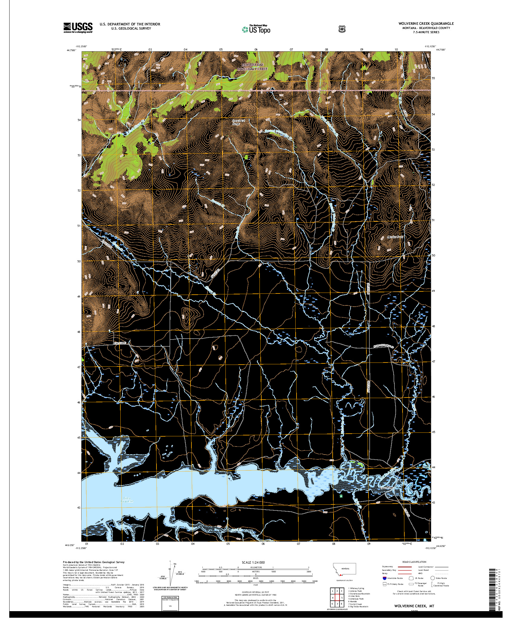 USGS US TOPO 7.5-MINUTE MAP FOR WOLVERINE CREEK, MT 2020