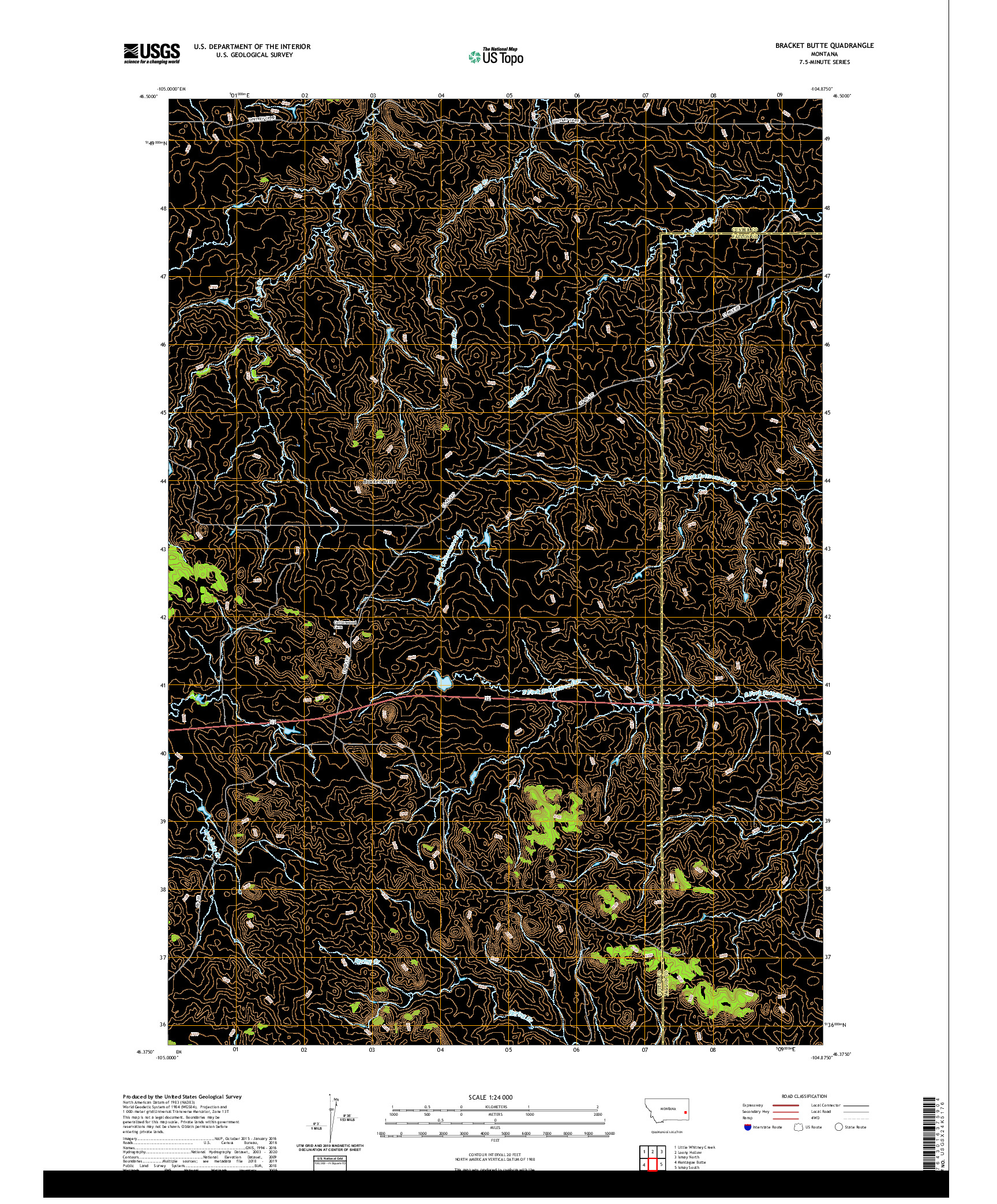 USGS US TOPO 7.5-MINUTE MAP FOR BRACKET BUTTE, MT 2020