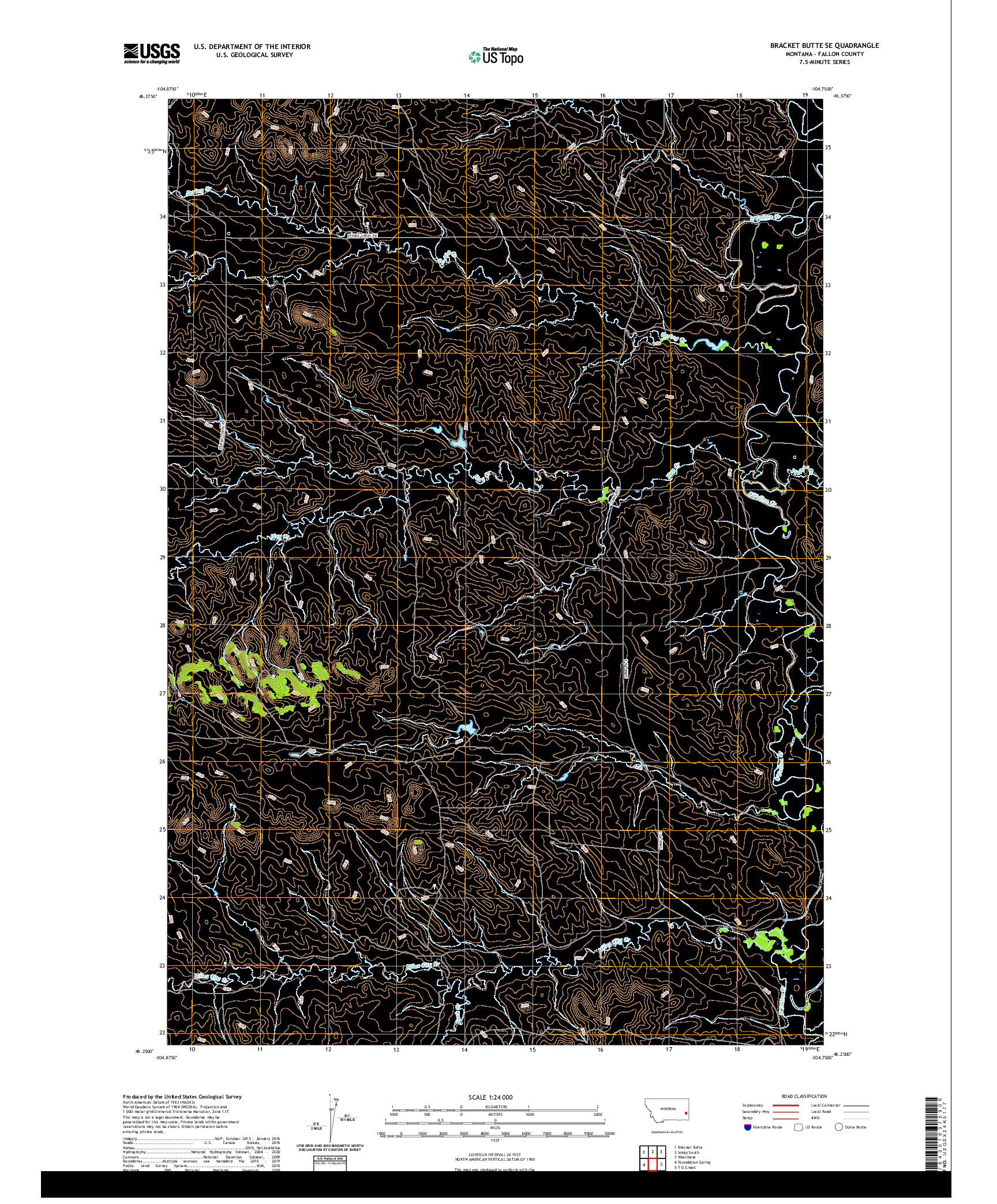 USGS US TOPO 7.5-MINUTE MAP FOR BRACKET BUTTE SE, MT 2020