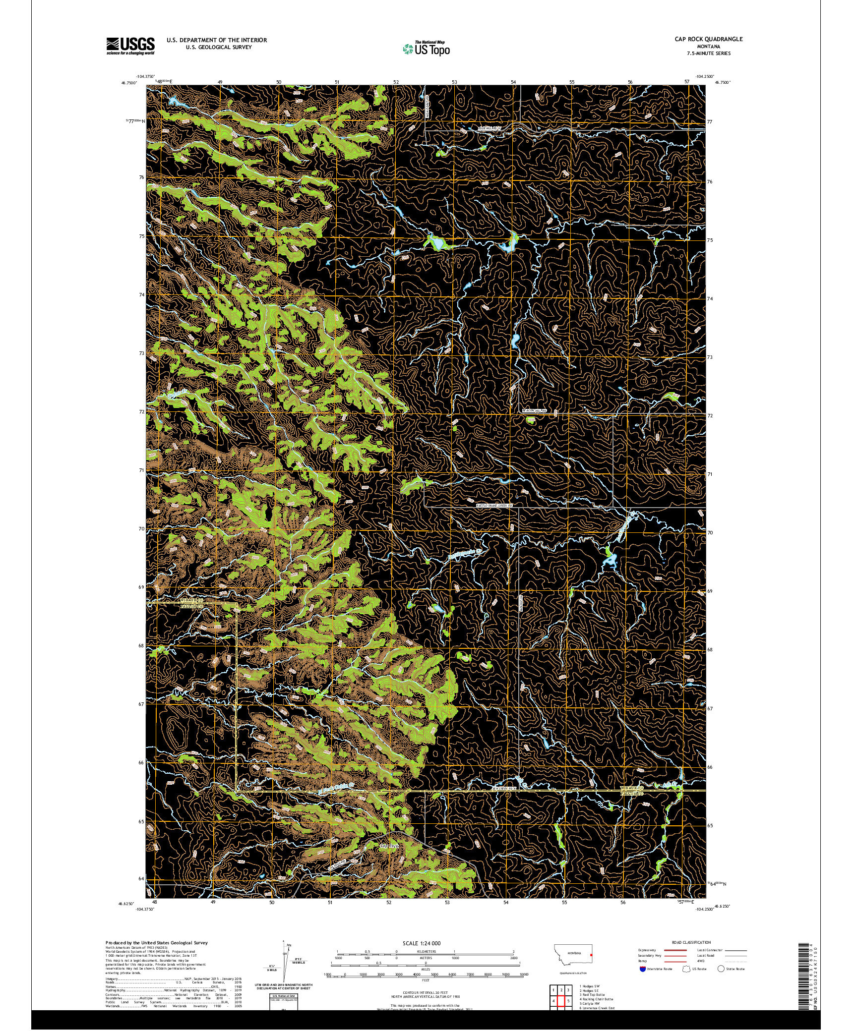 USGS US TOPO 7.5-MINUTE MAP FOR CAP ROCK, MT 2020