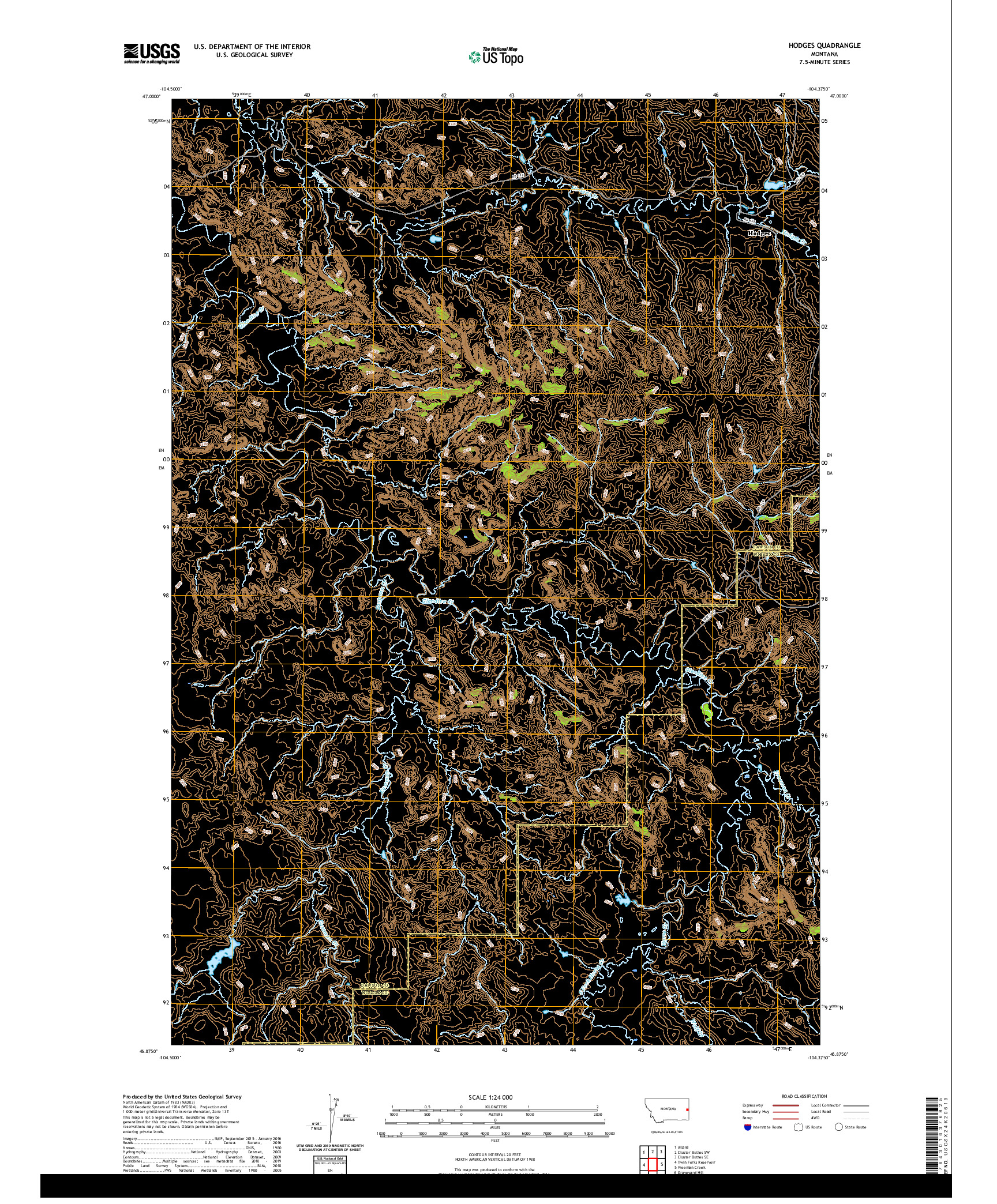 USGS US TOPO 7.5-MINUTE MAP FOR HODGES, MT 2020