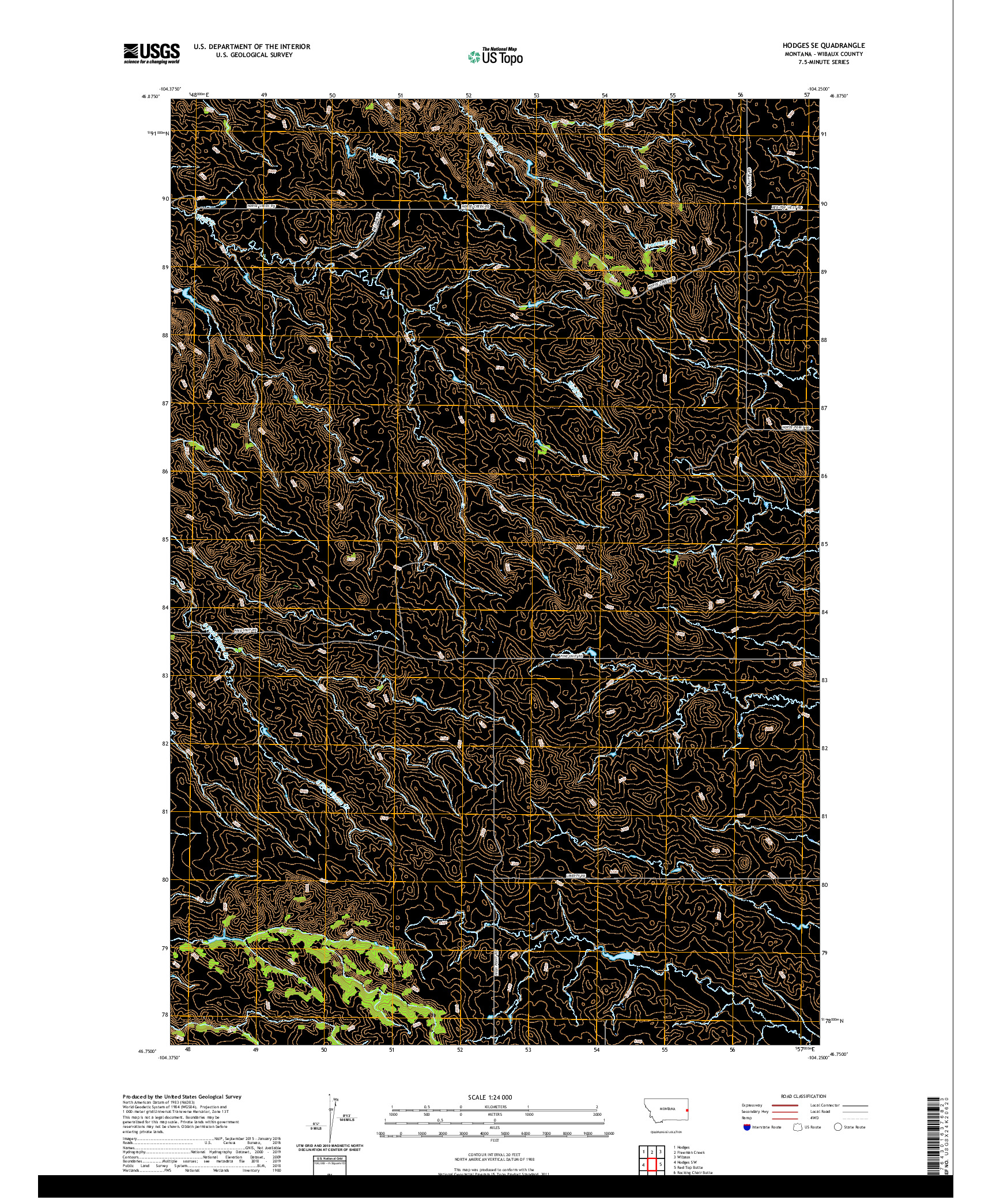 USGS US TOPO 7.5-MINUTE MAP FOR HODGES SE, MT 2020