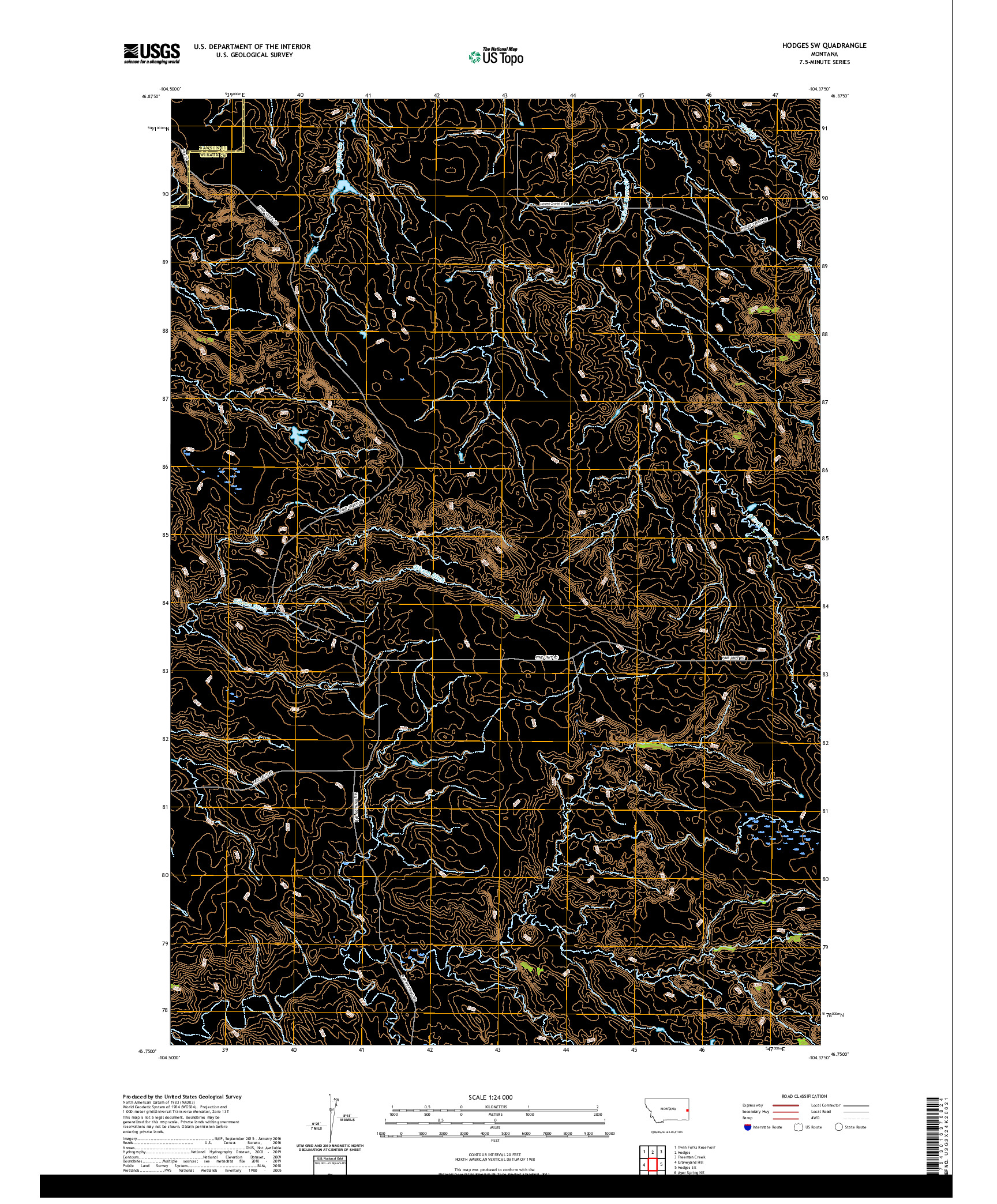 USGS US TOPO 7.5-MINUTE MAP FOR HODGES SW, MT 2020