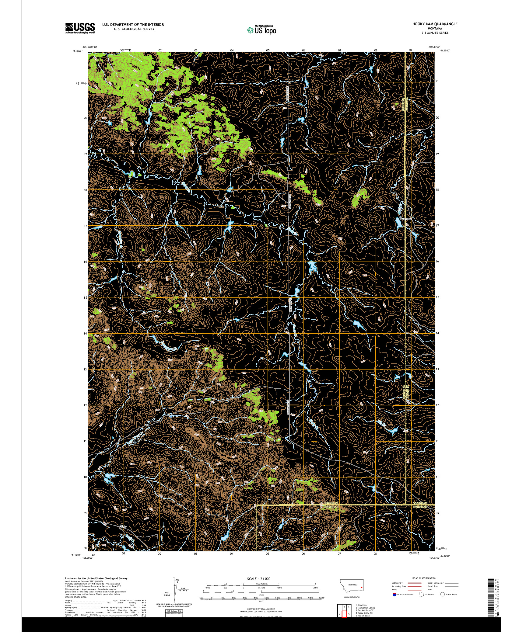 USGS US TOPO 7.5-MINUTE MAP FOR HOOKY DAM, MT 2020