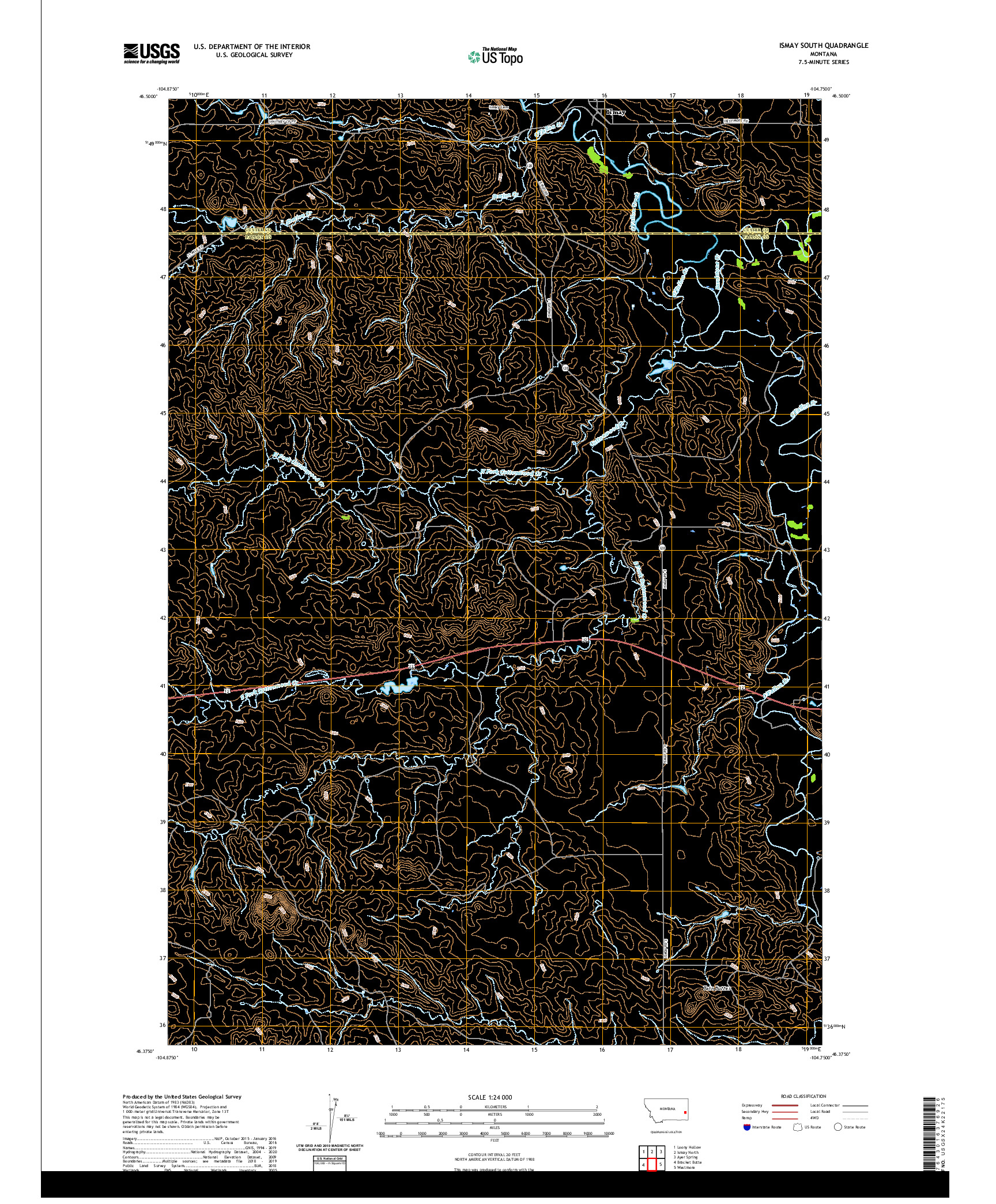 USGS US TOPO 7.5-MINUTE MAP FOR ISMAY SOUTH, MT 2020