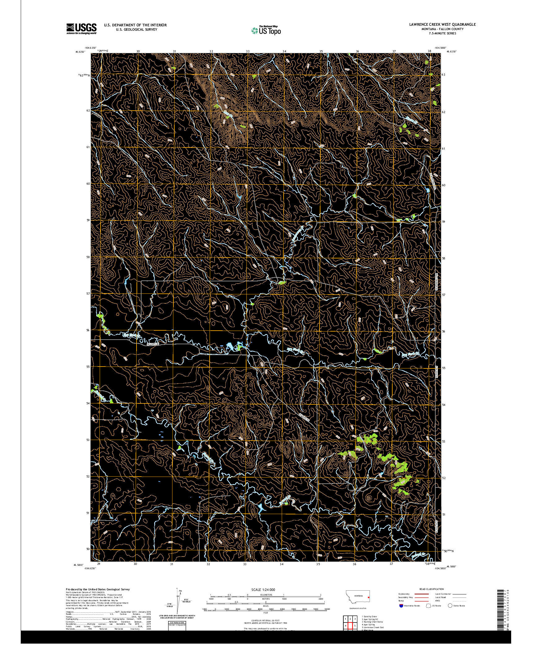 USGS US TOPO 7.5-MINUTE MAP FOR LAWRENCE CREEK WEST, MT 2020