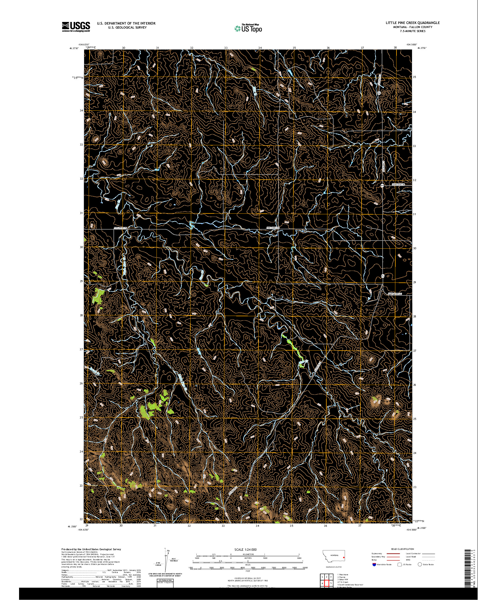 USGS US TOPO 7.5-MINUTE MAP FOR LITTLE PINE CREEK, MT 2020