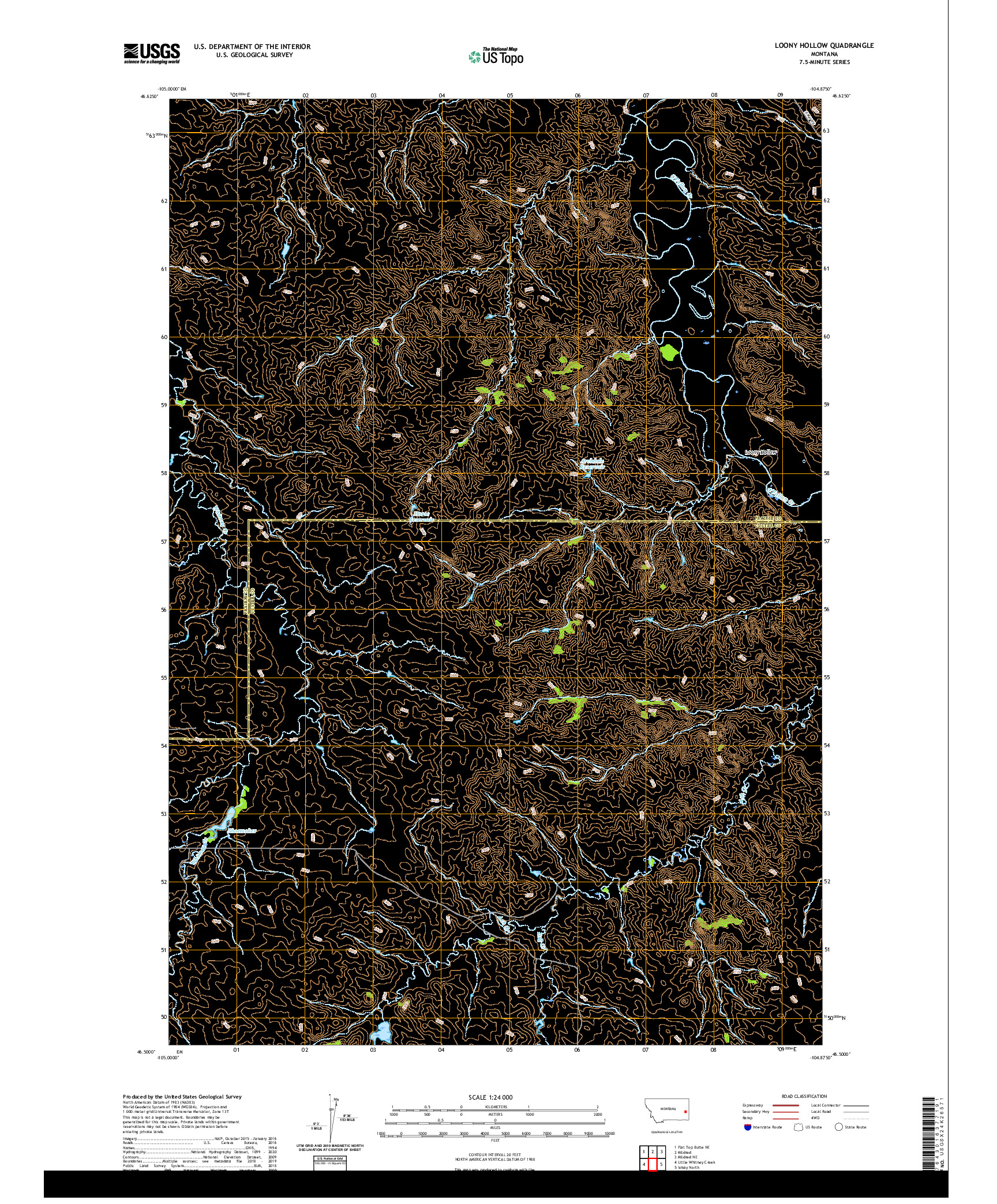 USGS US TOPO 7.5-MINUTE MAP FOR LOONY HOLLOW, MT 2020