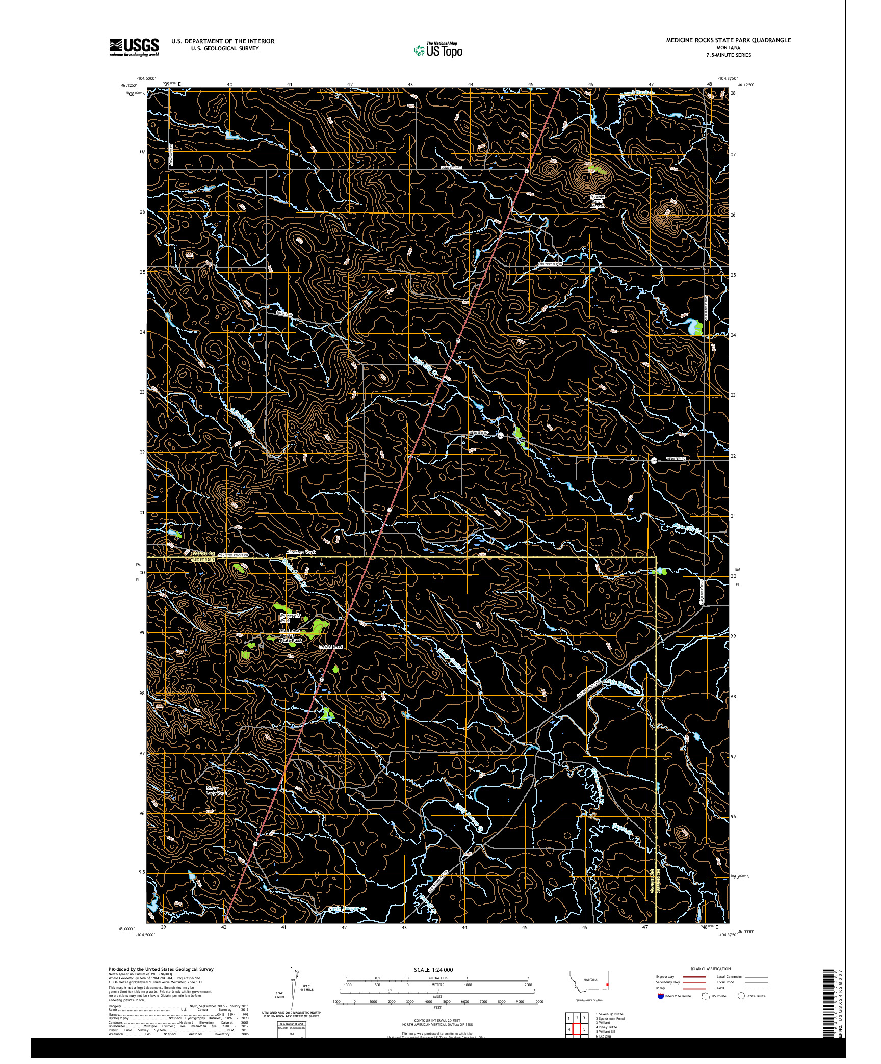 USGS US TOPO 7.5-MINUTE MAP FOR MEDICINE ROCKS STATE PARK, MT 2020