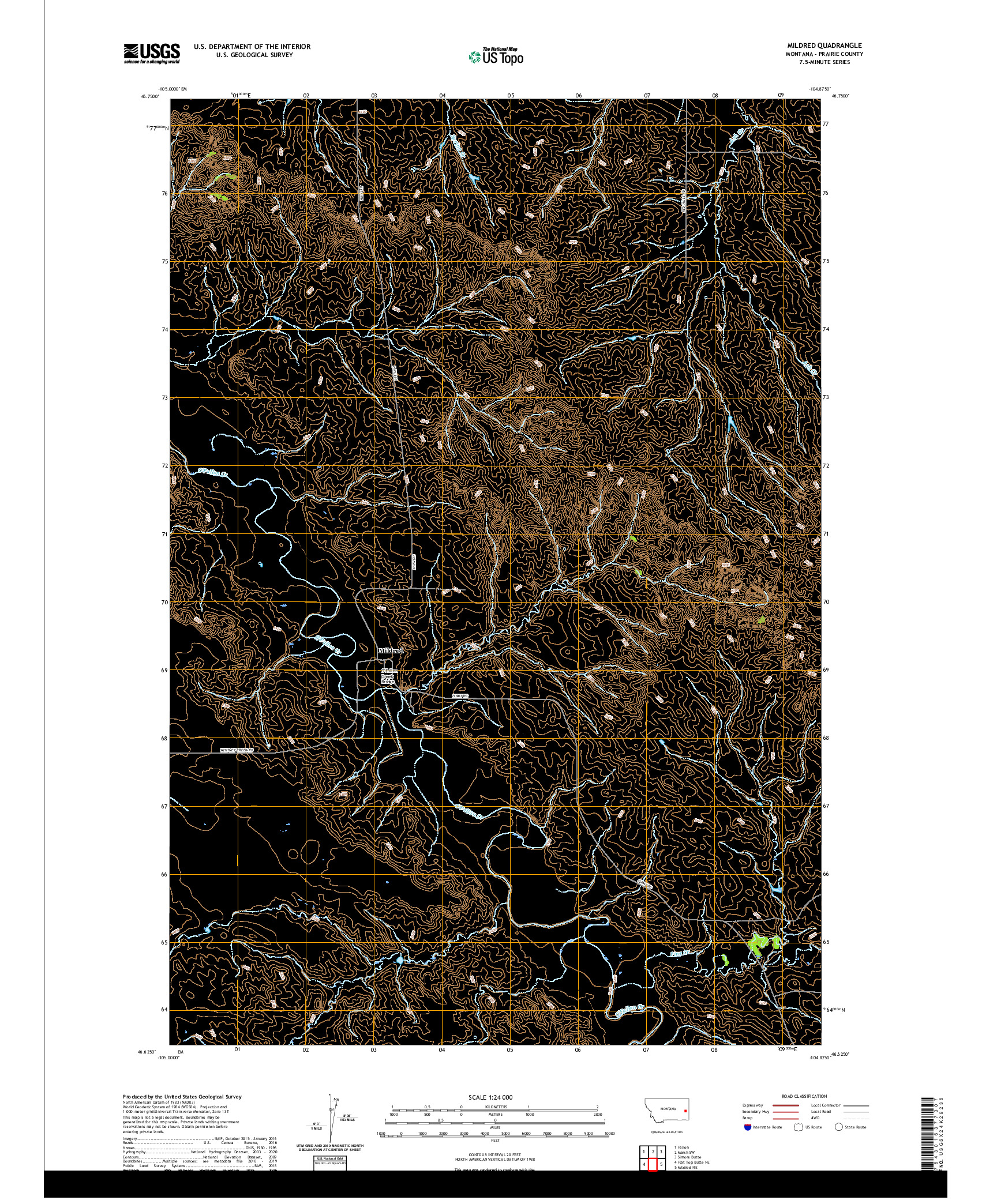 USGS US TOPO 7.5-MINUTE MAP FOR MILDRED, MT 2020