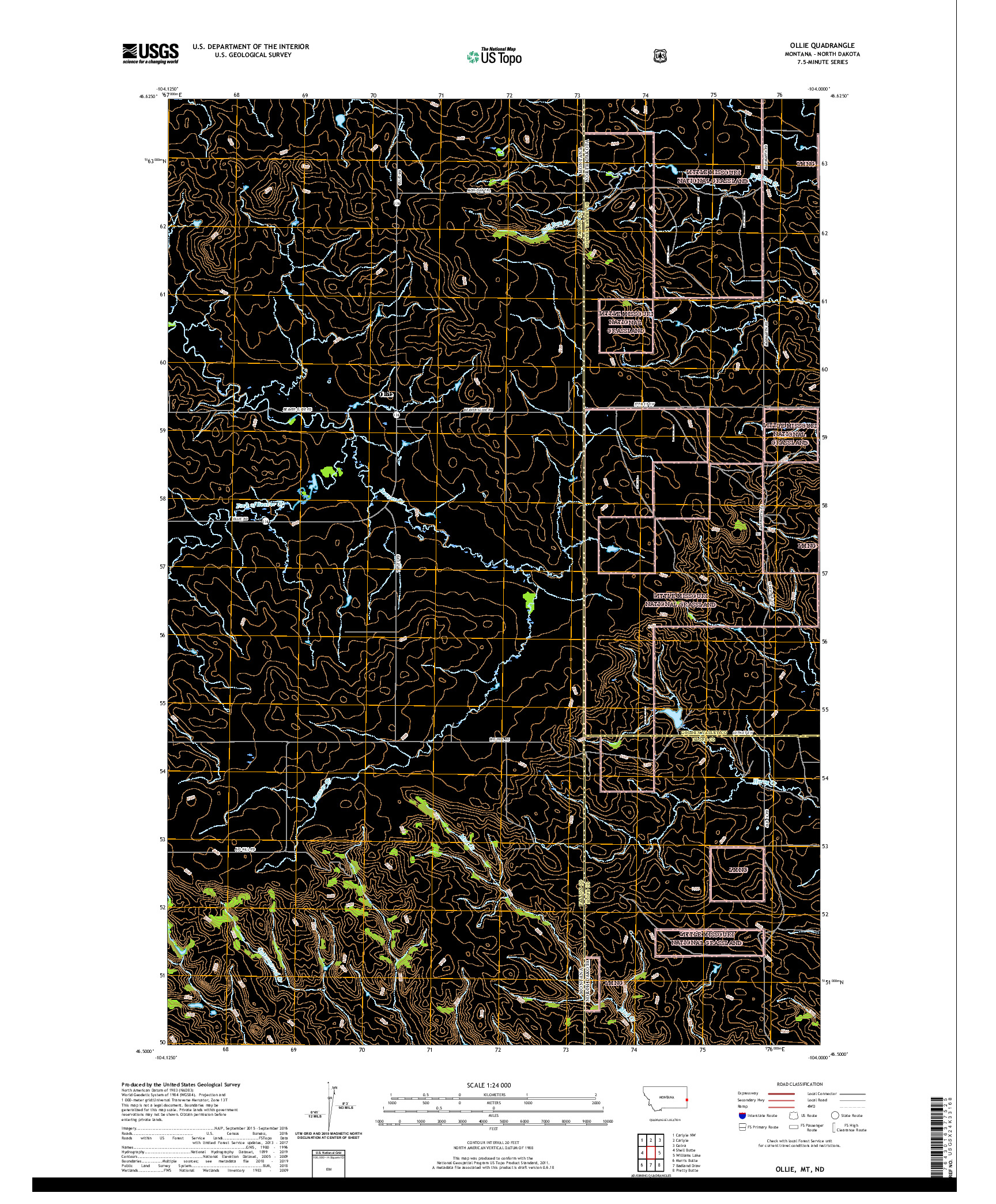 USGS US TOPO 7.5-MINUTE MAP FOR OLLIE, MT,ND 2020