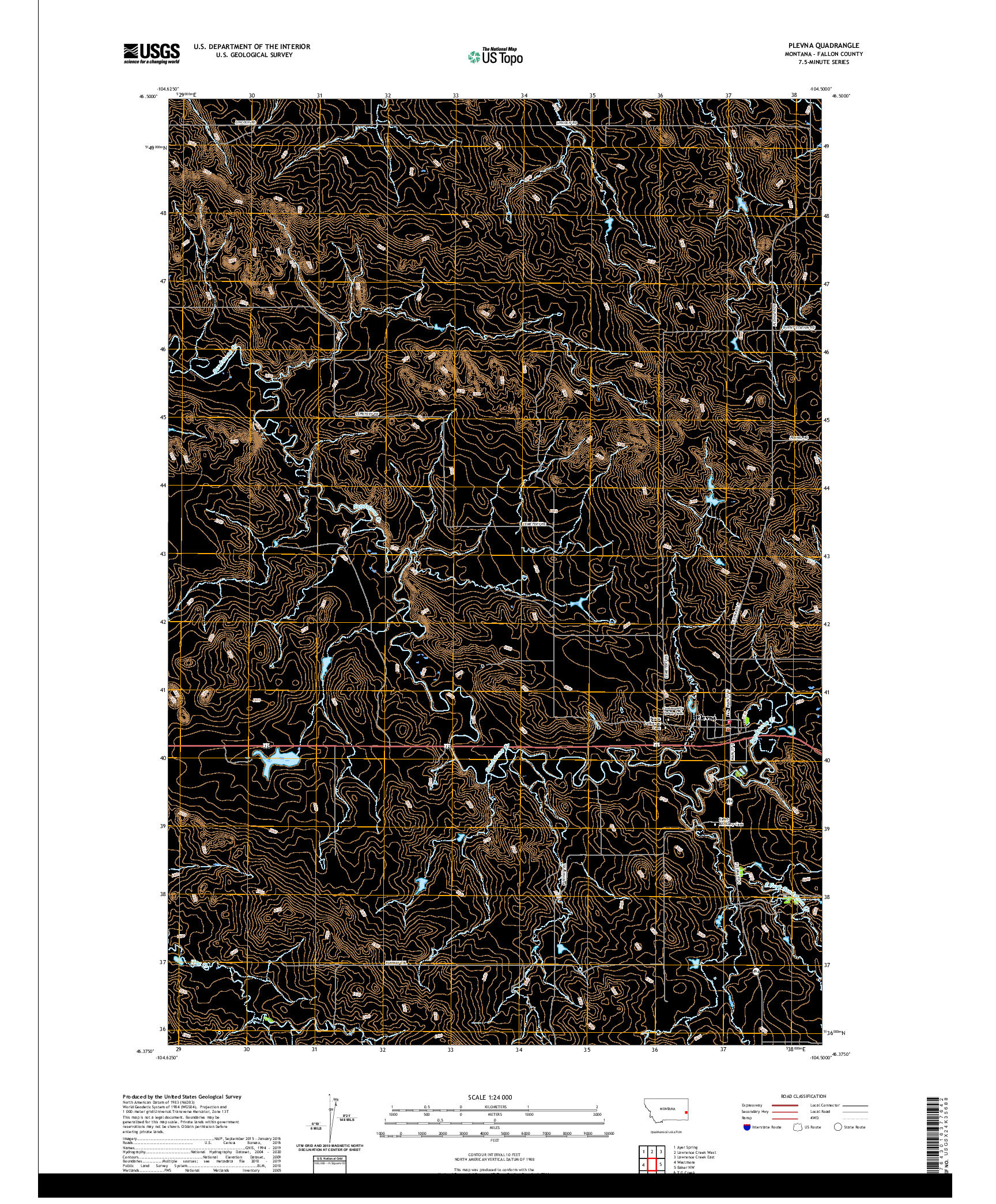 USGS US TOPO 7.5-MINUTE MAP FOR PLEVNA, MT 2020