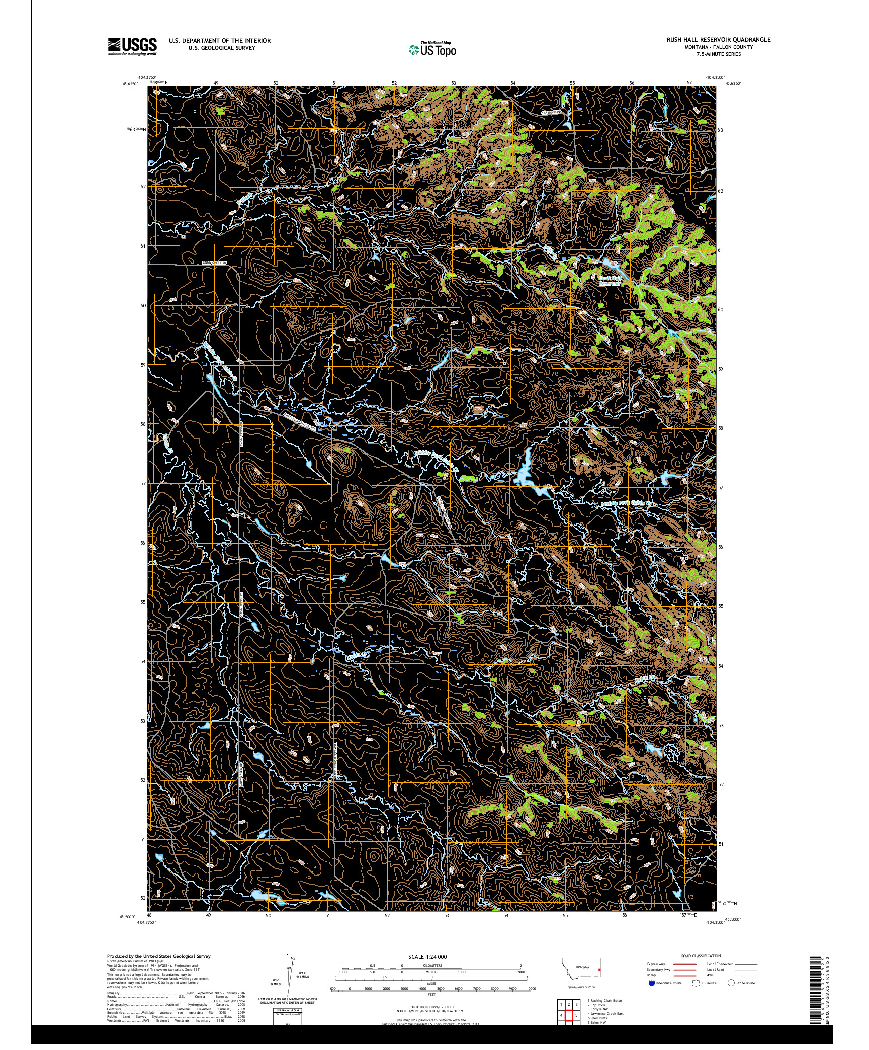 USGS US TOPO 7.5-MINUTE MAP FOR RUSH HALL RESERVOIR, MT 2020