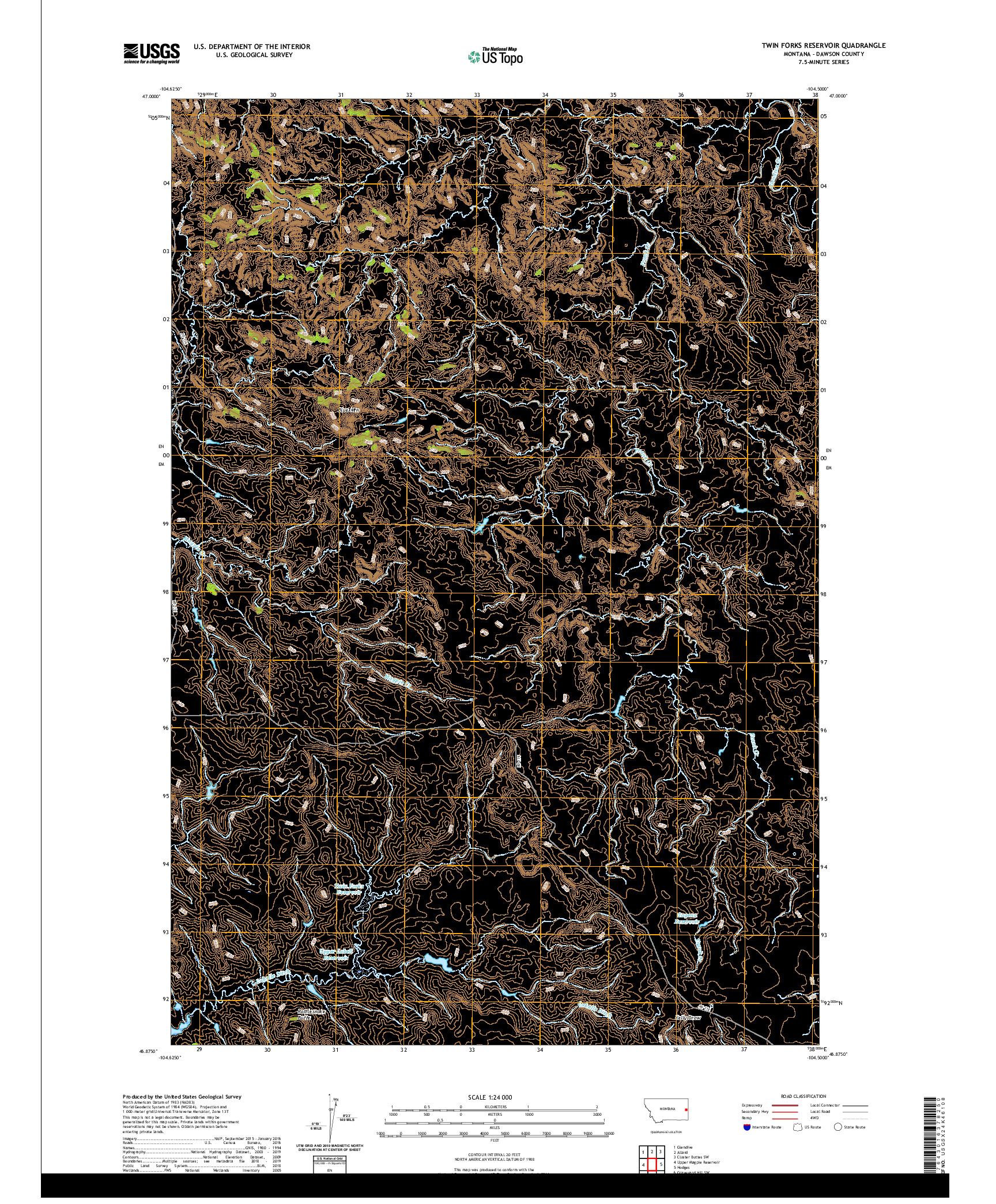 USGS US TOPO 7.5-MINUTE MAP FOR TWIN FORKS RESERVOIR, MT 2020