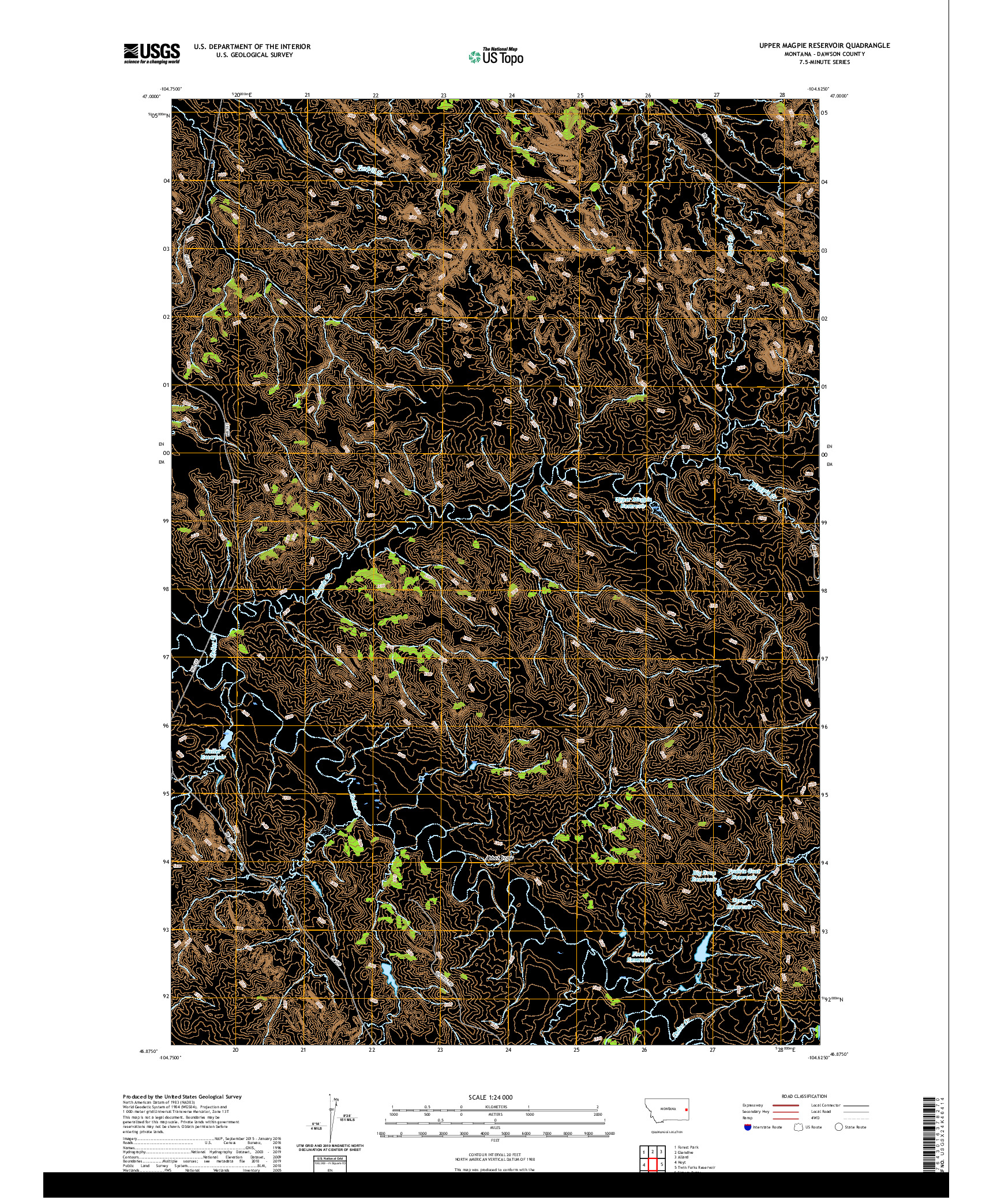 USGS US TOPO 7.5-MINUTE MAP FOR UPPER MAGPIE RESERVOIR, MT 2020