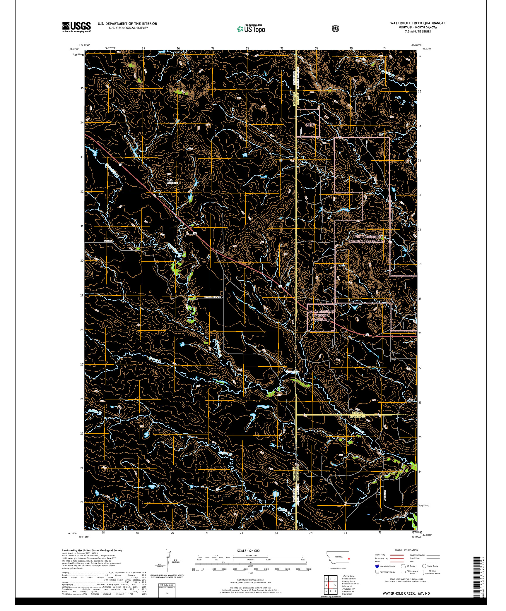 USGS US TOPO 7.5-MINUTE MAP FOR WATERHOLE CREEK, MT,ND 2020