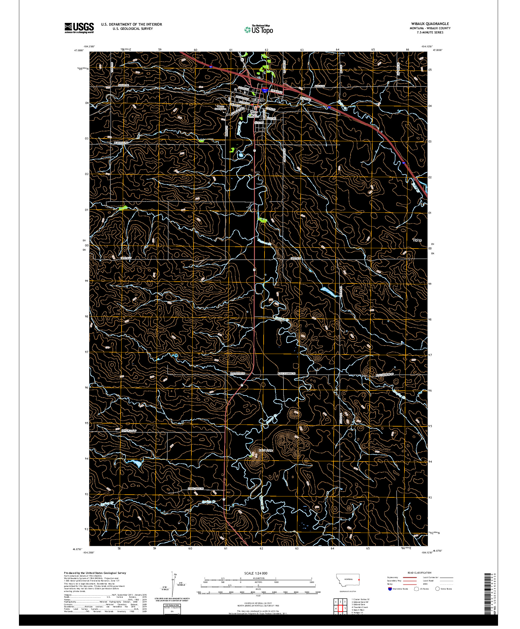 USGS US TOPO 7.5-MINUTE MAP FOR WIBAUX, MT 2020