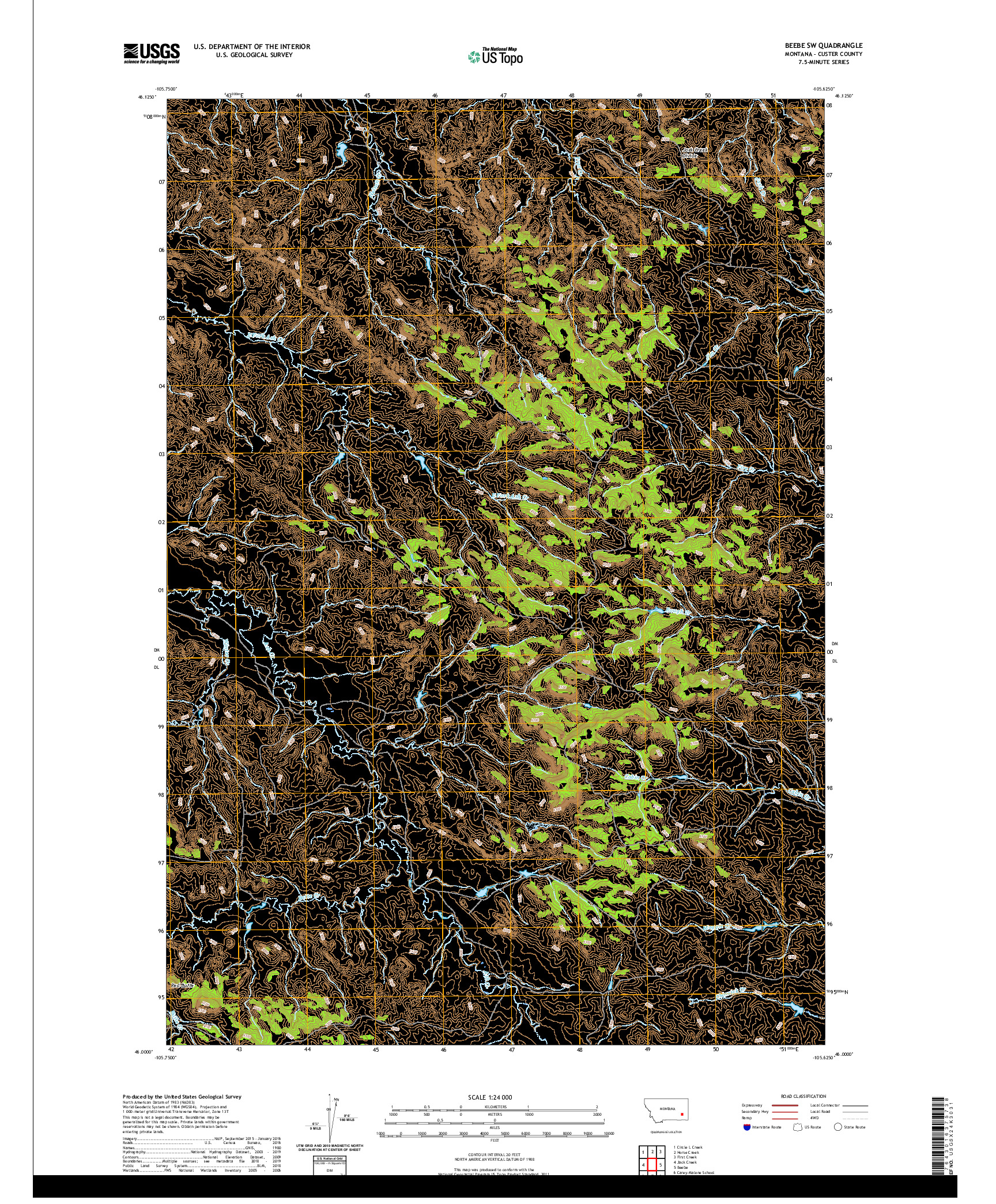USGS US TOPO 7.5-MINUTE MAP FOR BEEBE SW, MT 2020