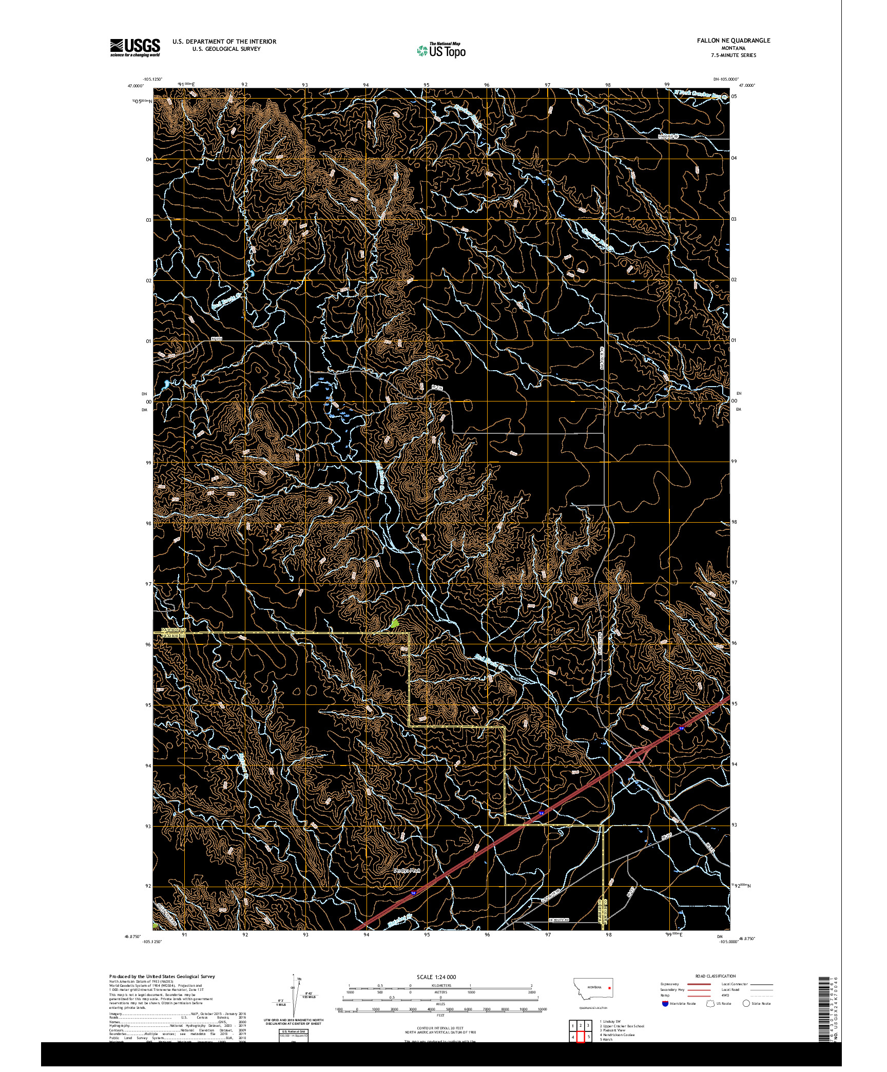 USGS US TOPO 7.5-MINUTE MAP FOR FALLON NE, MT 2020