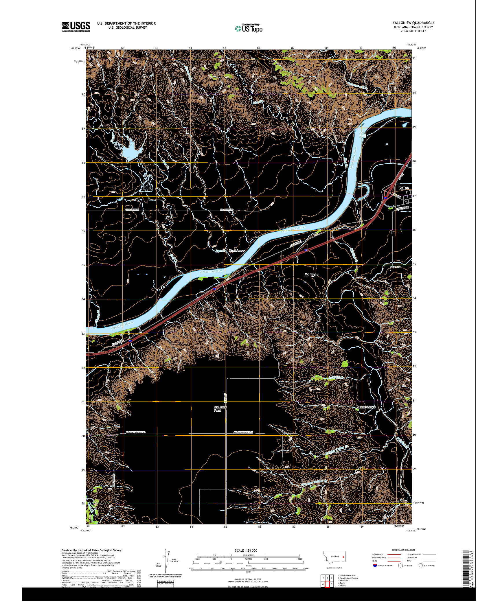 USGS US TOPO 7.5-MINUTE MAP FOR FALLON SW, MT 2020