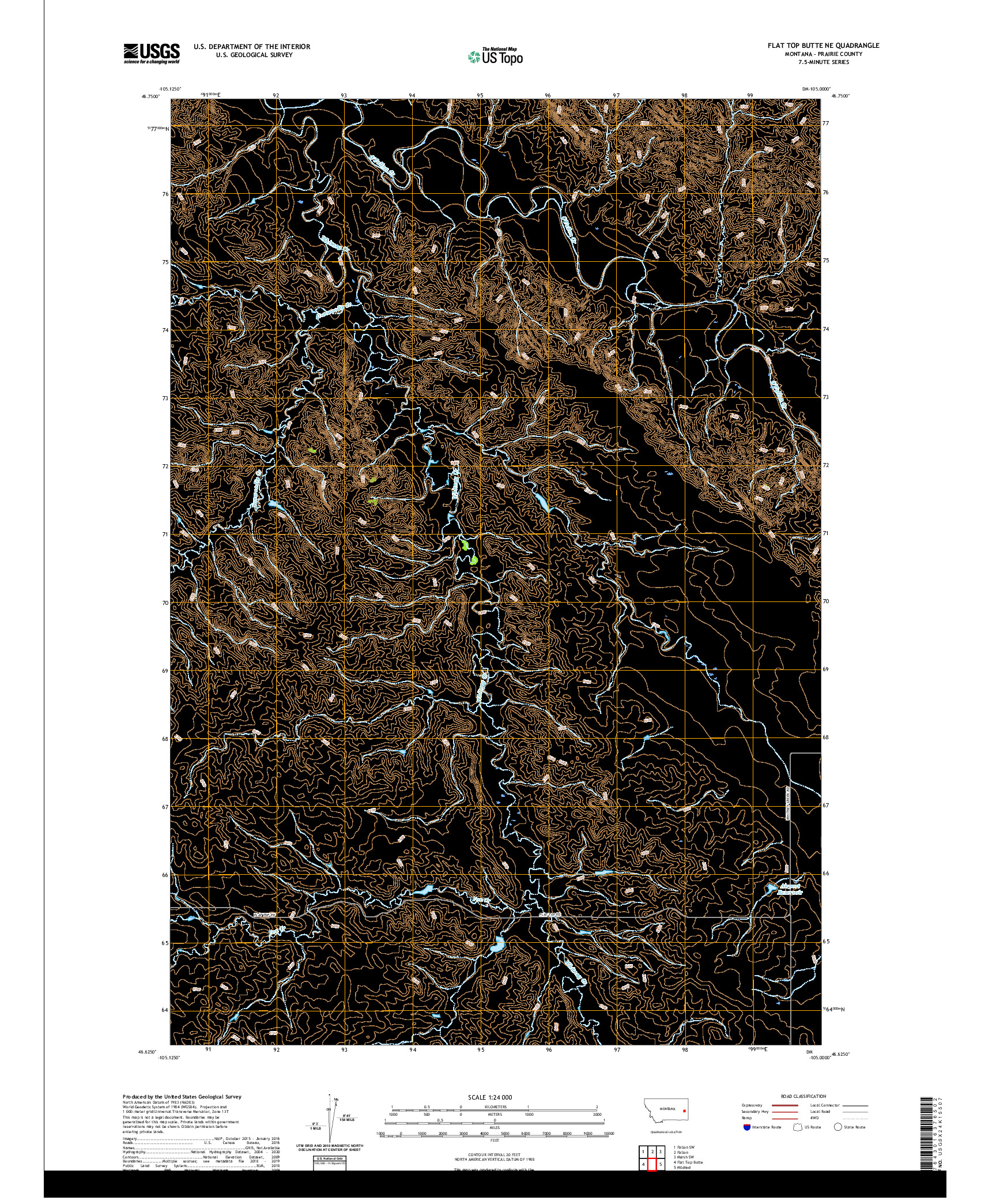 USGS US TOPO 7.5-MINUTE MAP FOR FLAT TOP BUTTE NE, MT 2020