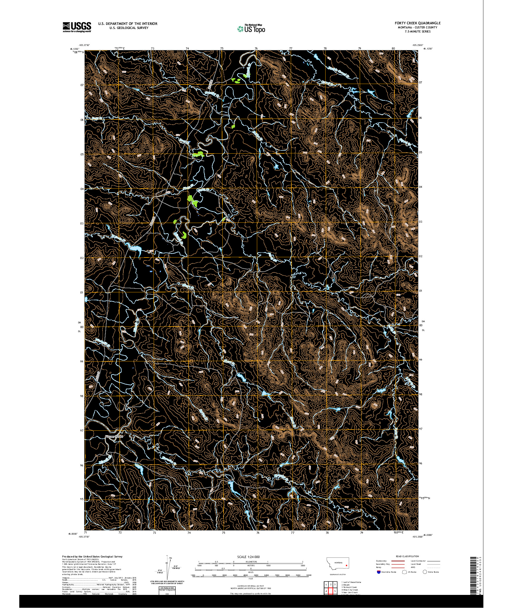 USGS US TOPO 7.5-MINUTE MAP FOR FORTY CREEK, MT 2020