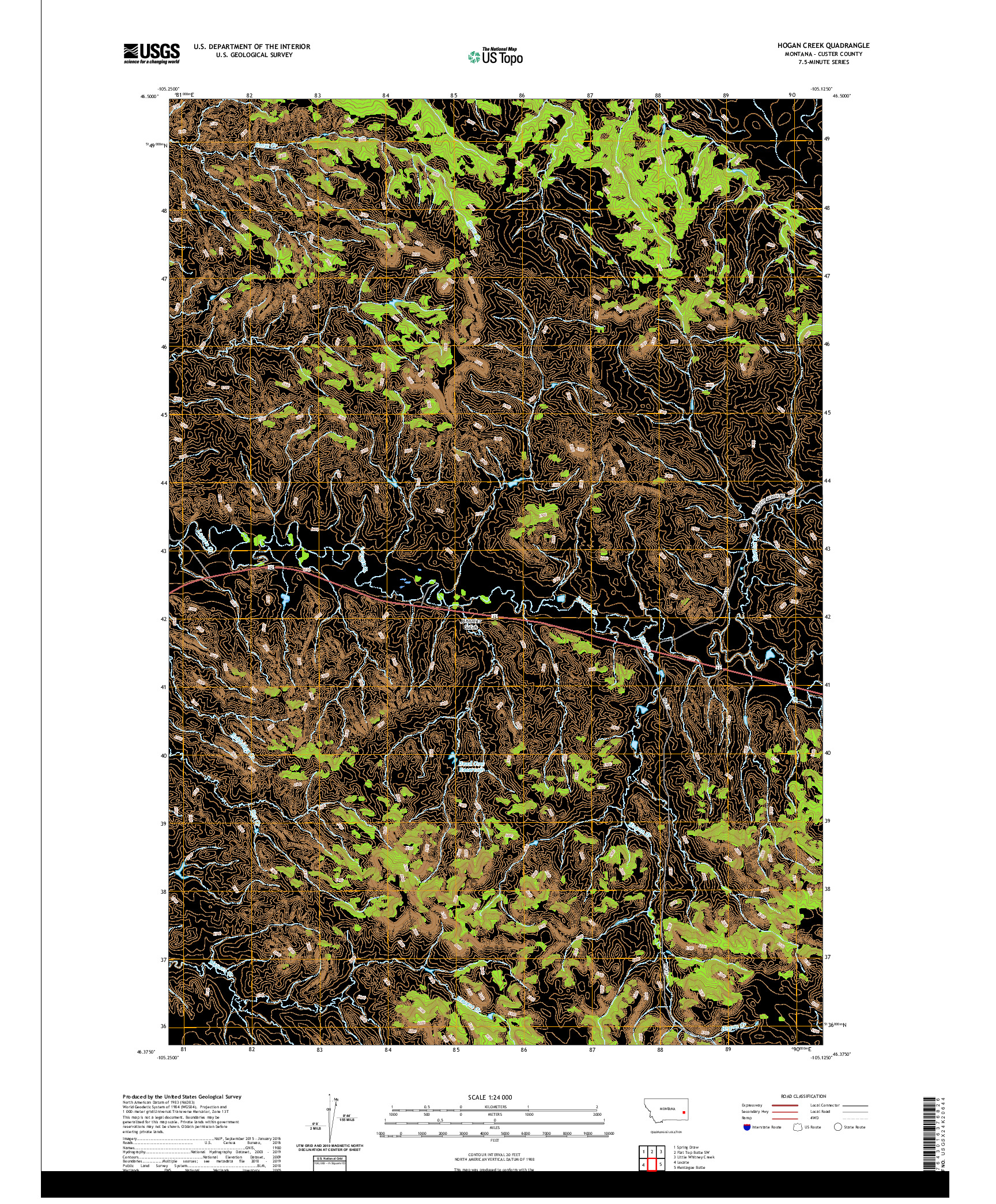 USGS US TOPO 7.5-MINUTE MAP FOR HOGAN CREEK, MT 2020