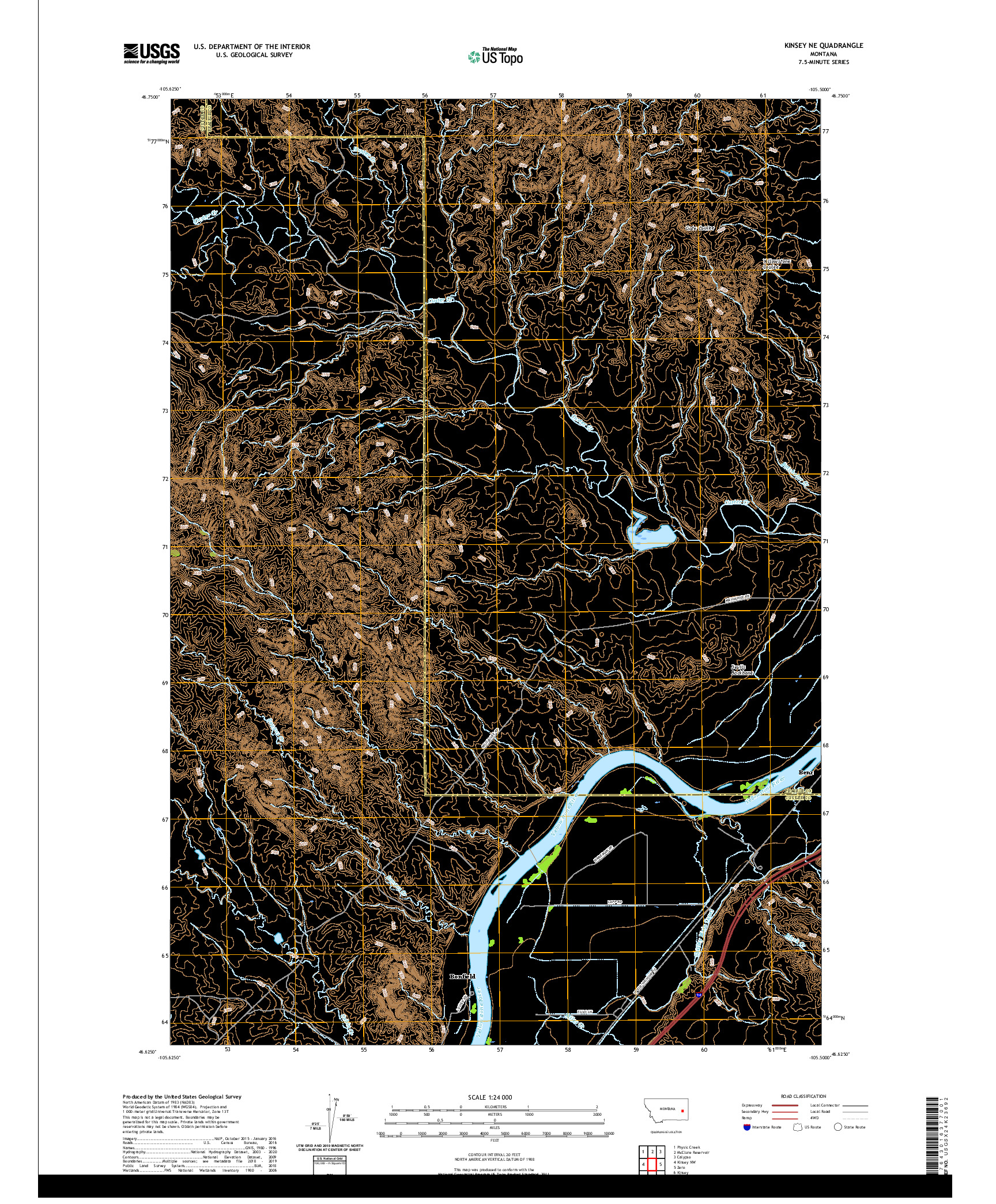 USGS US TOPO 7.5-MINUTE MAP FOR KINSEY NE, MT 2020