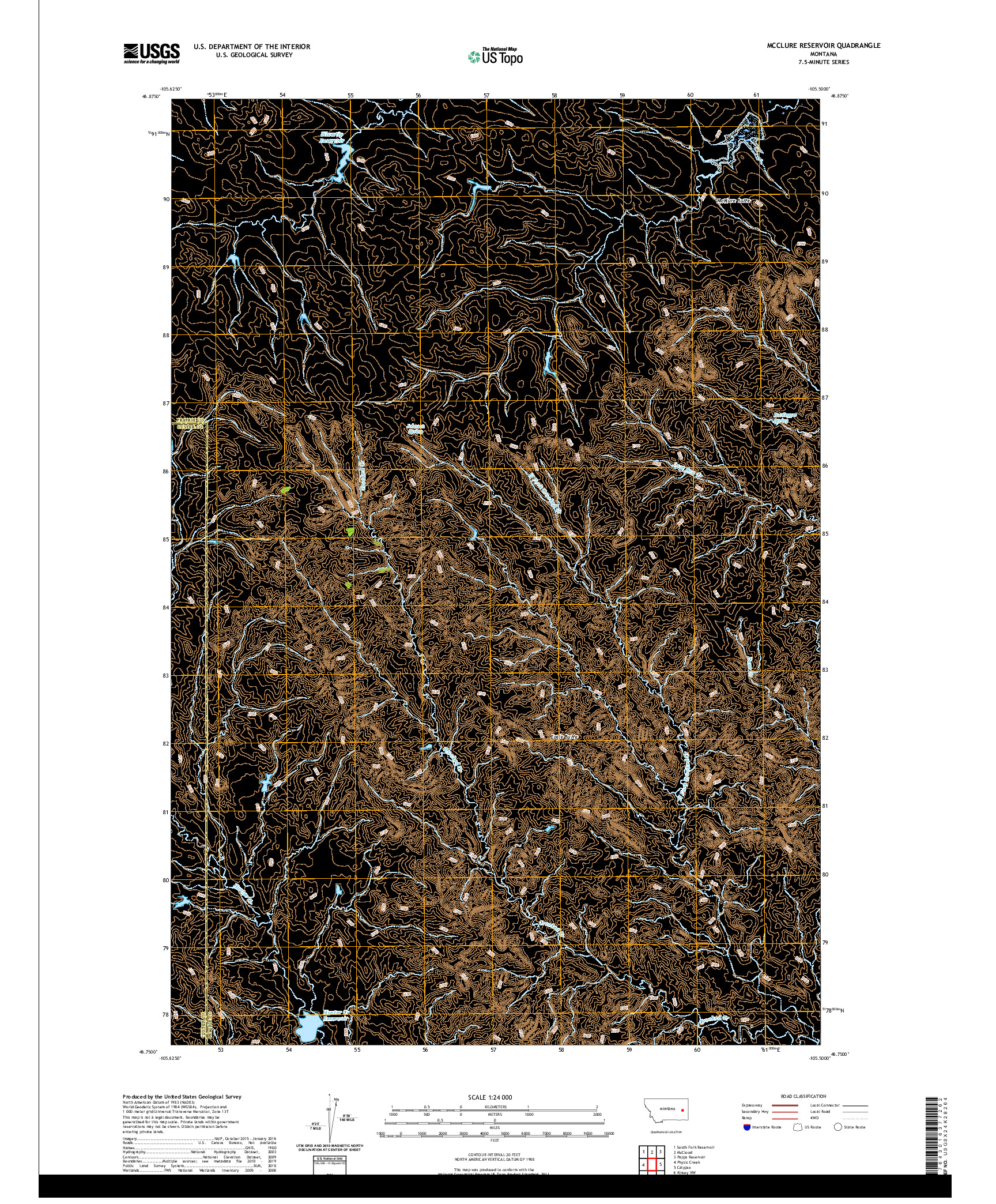 USGS US TOPO 7.5-MINUTE MAP FOR MCCLURE RESERVOIR, MT 2020