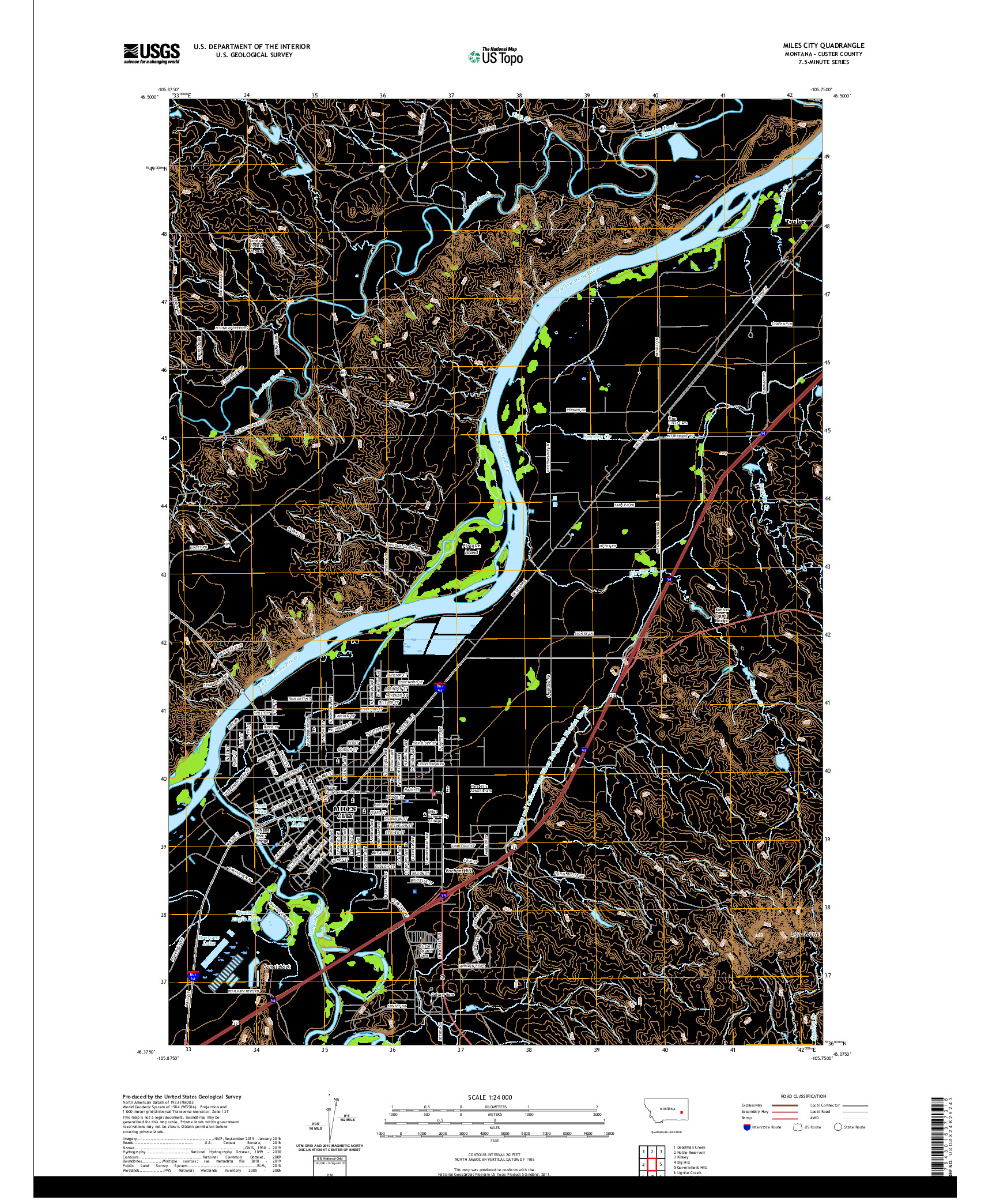 USGS US TOPO 7.5-MINUTE MAP FOR MILES CITY, MT 2020