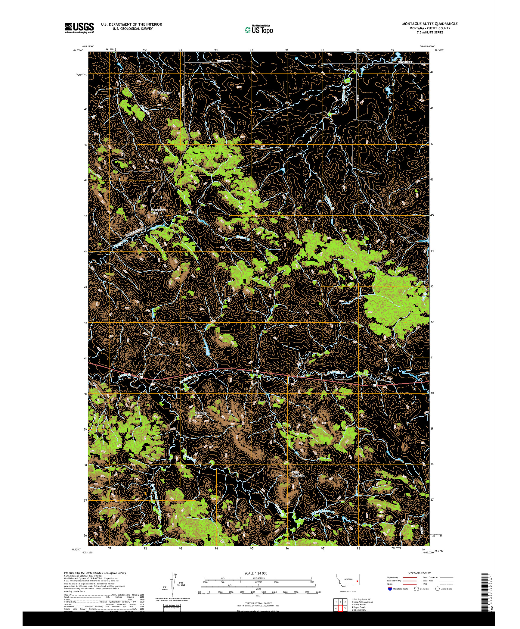 USGS US TOPO 7.5-MINUTE MAP FOR MONTAGUE BUTTE, MT 2020