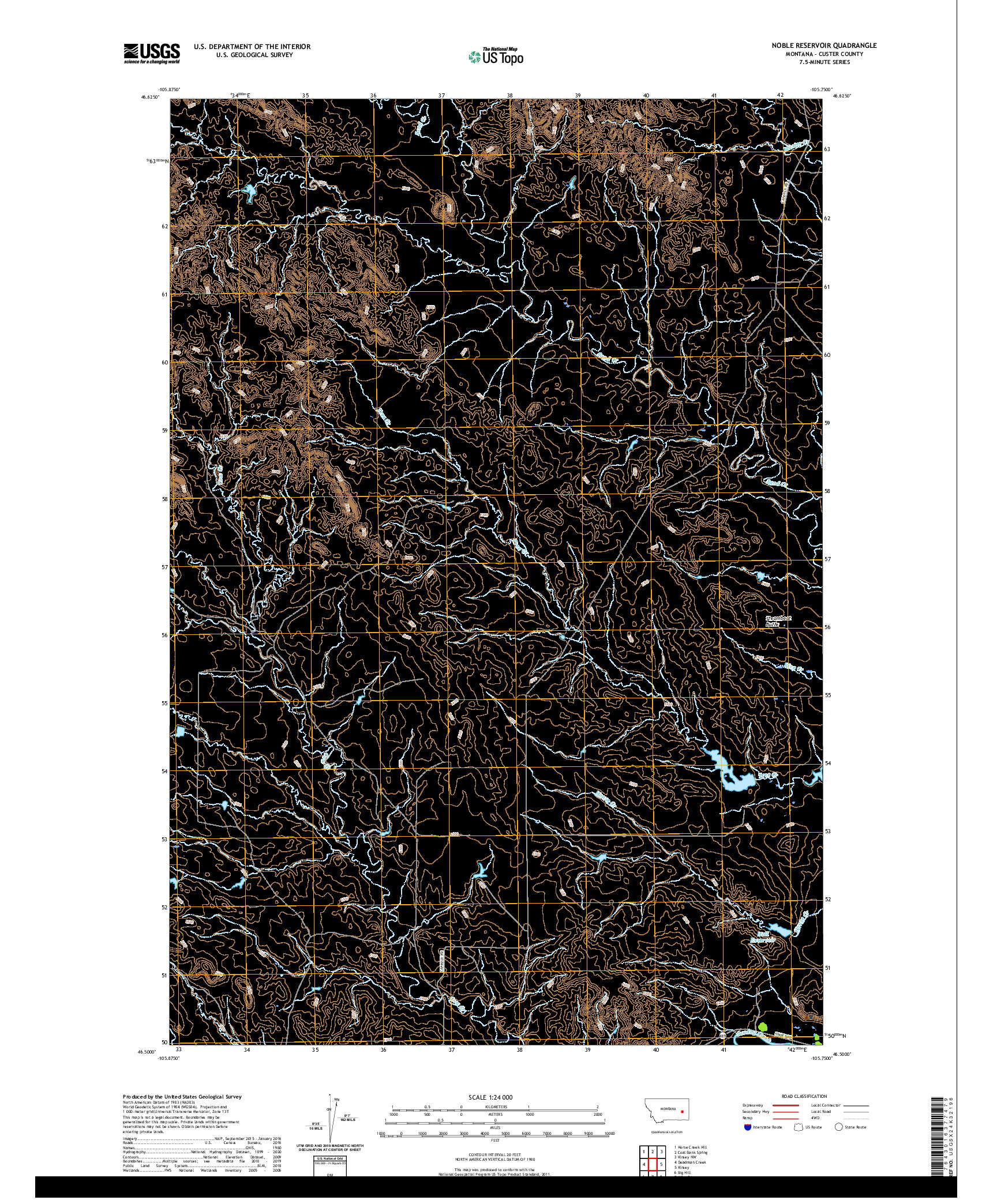 USGS US TOPO 7.5-MINUTE MAP FOR NOBLE RESERVOIR, MT 2020