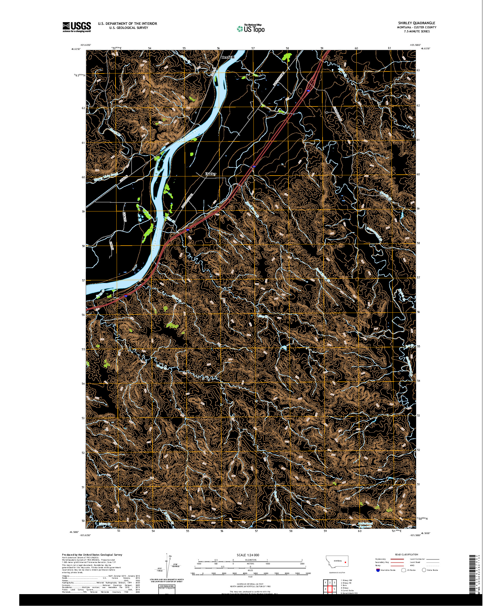 USGS US TOPO 7.5-MINUTE MAP FOR SHIRLEY, MT 2020