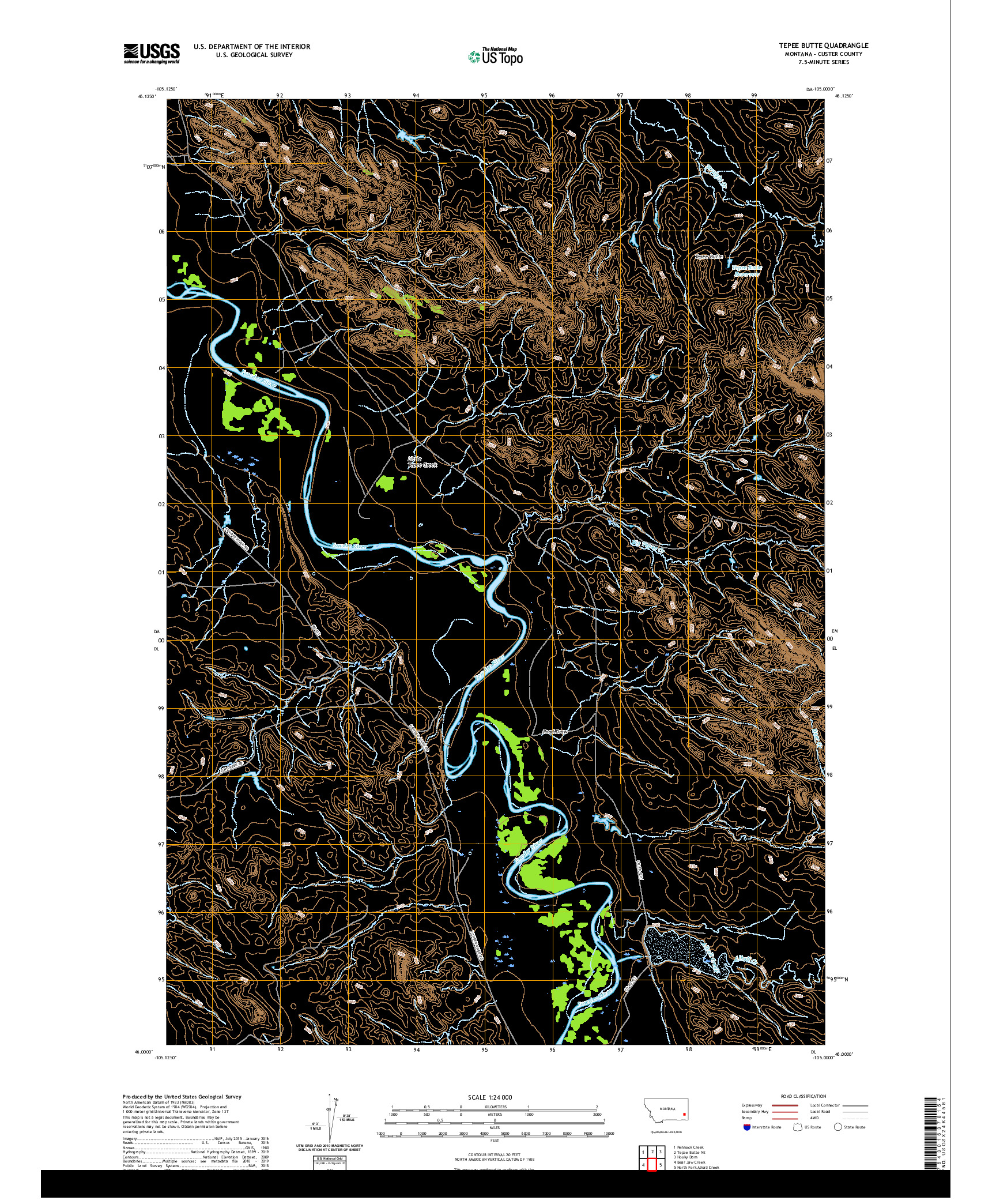 USGS US TOPO 7.5-MINUTE MAP FOR TEPEE BUTTE, MT 2020