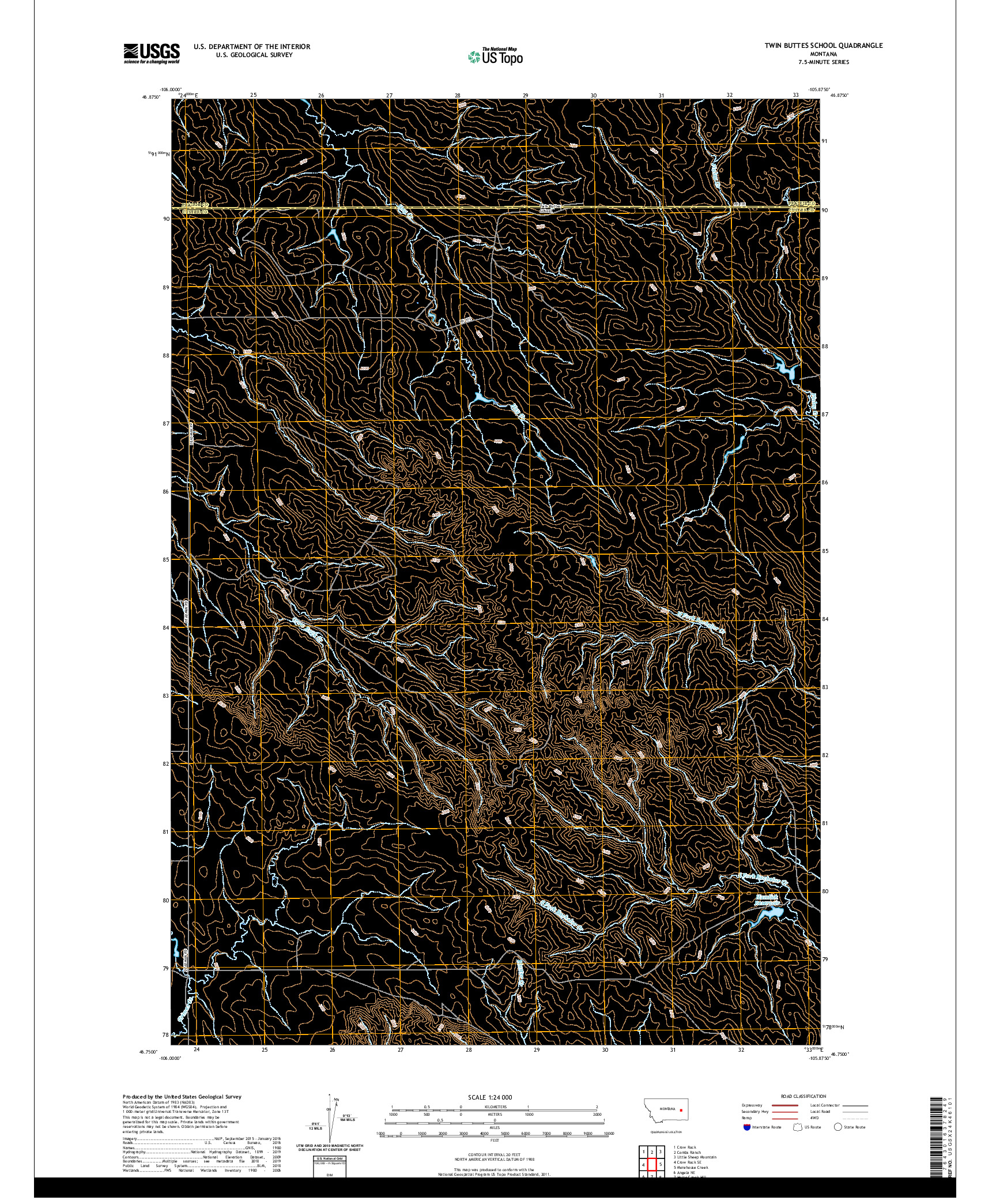 USGS US TOPO 7.5-MINUTE MAP FOR TWIN BUTTES SCHOOL, MT 2020