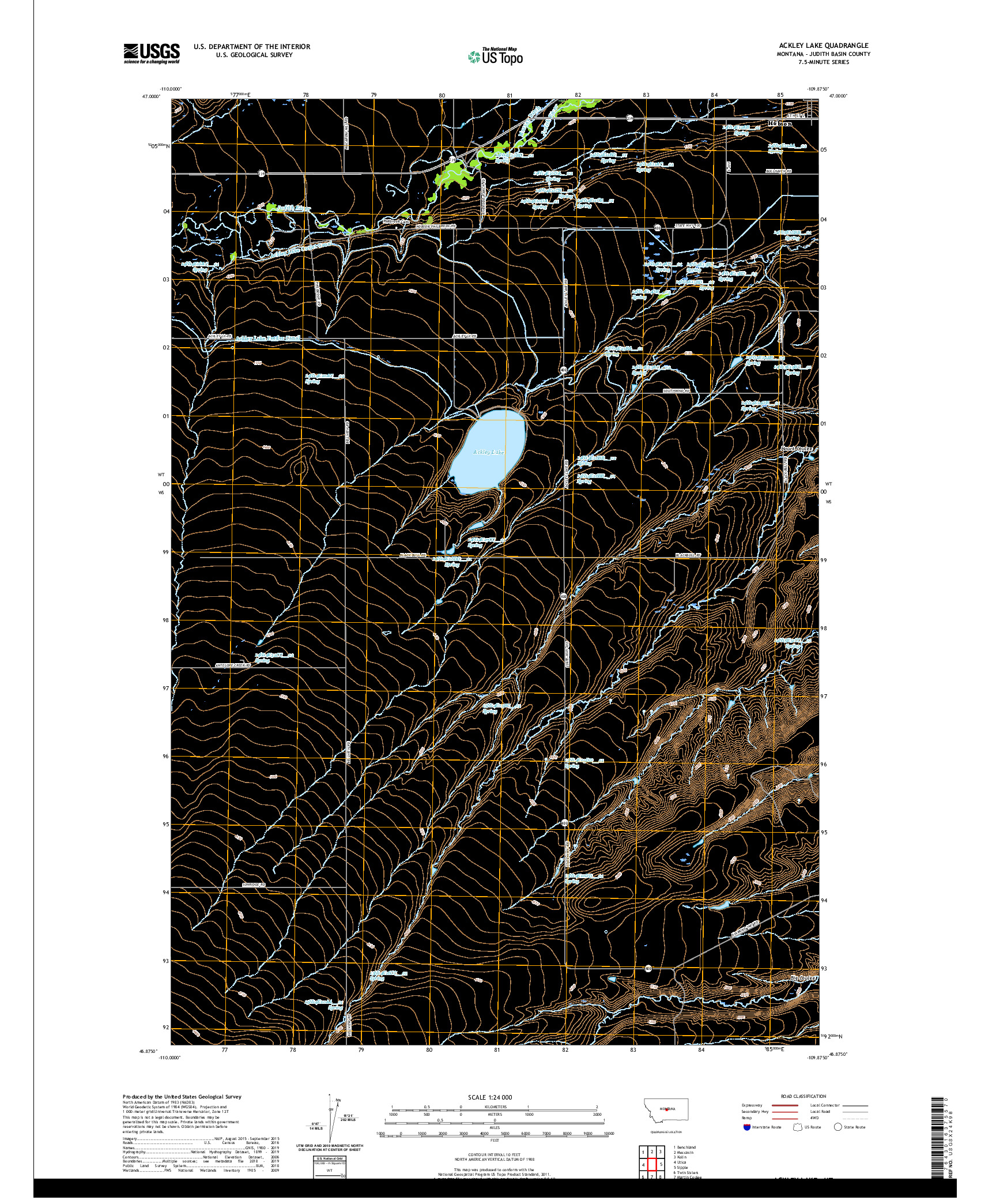 USGS US TOPO 7.5-MINUTE MAP FOR ACKLEY LAKE, MT 2020