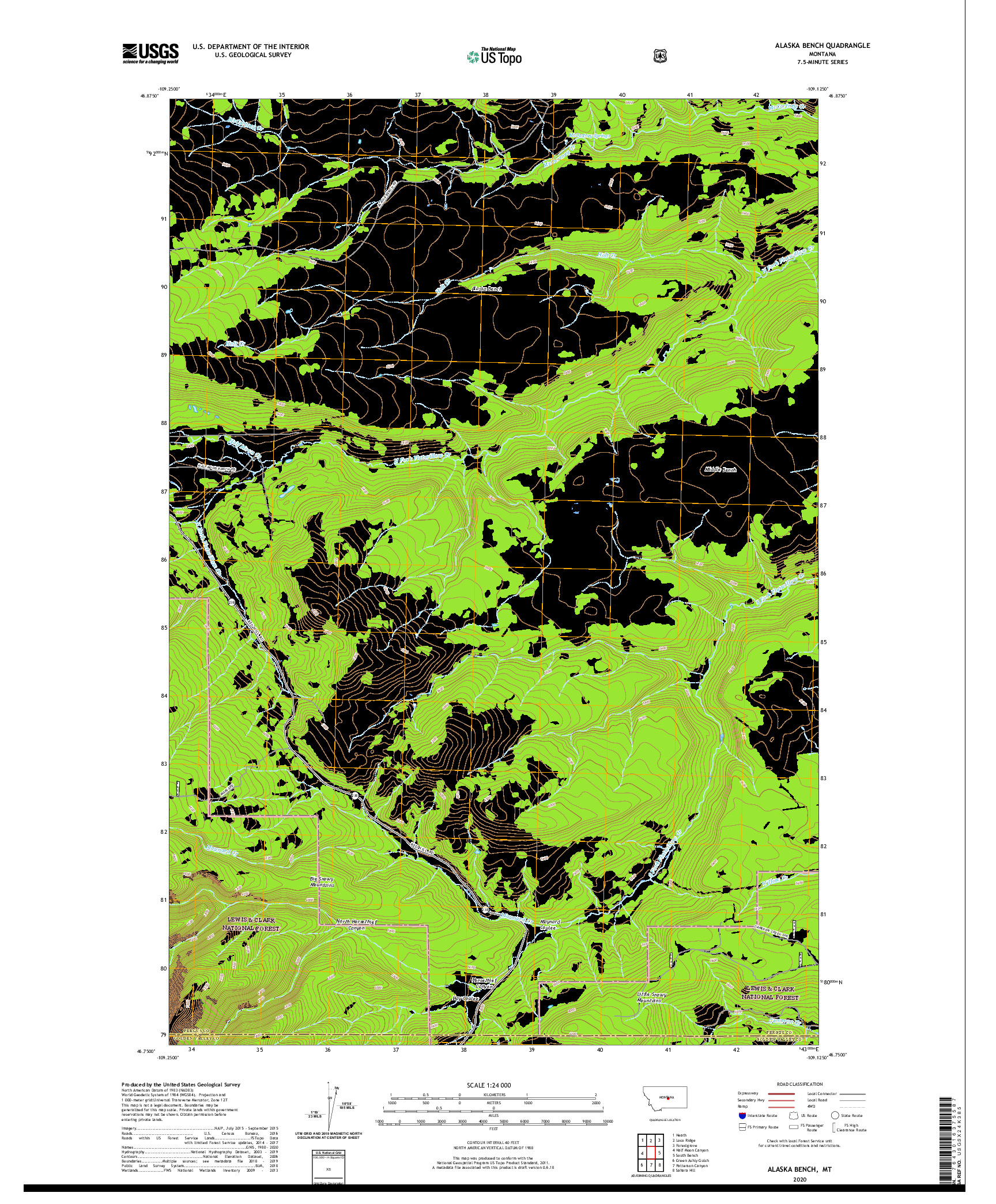 USGS US TOPO 7.5-MINUTE MAP FOR ALASKA BENCH, MT 2020