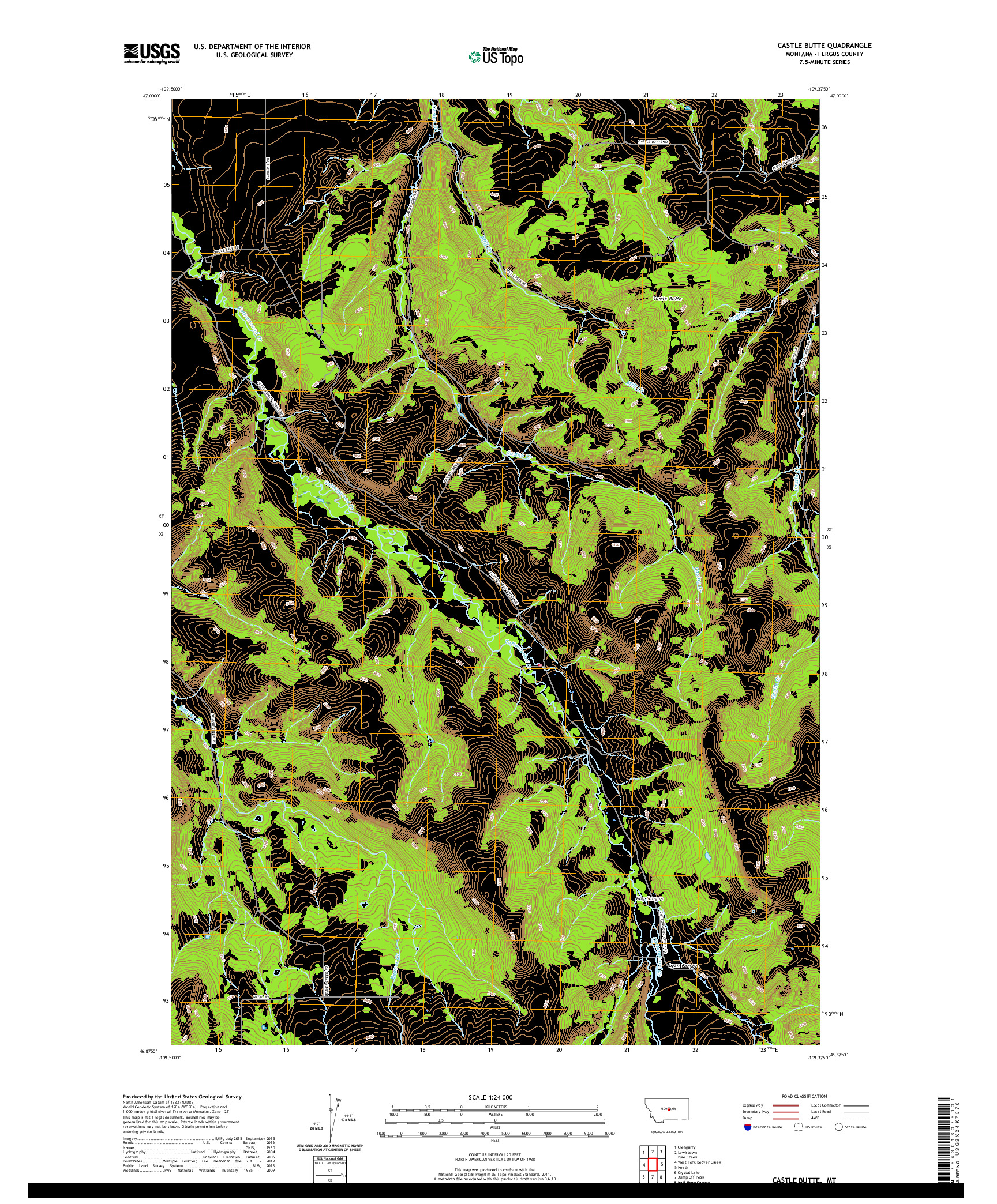 USGS US TOPO 7.5-MINUTE MAP FOR CASTLE BUTTE, MT 2020